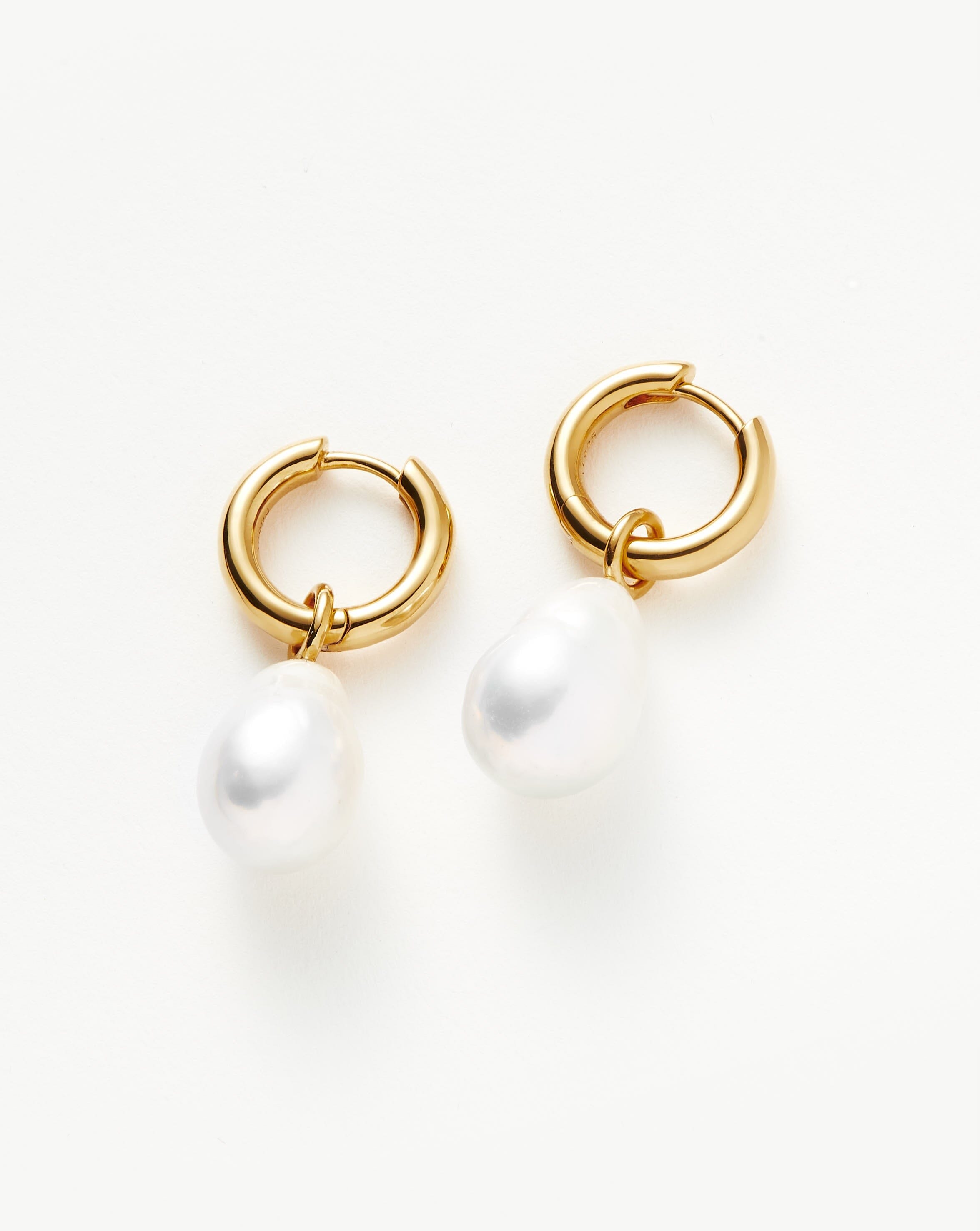 Baroque Pearl Drop Tunnel Mini Hoop Earrings | 18ct Gold Plated Vermeil/Pearl Earrings Missoma 