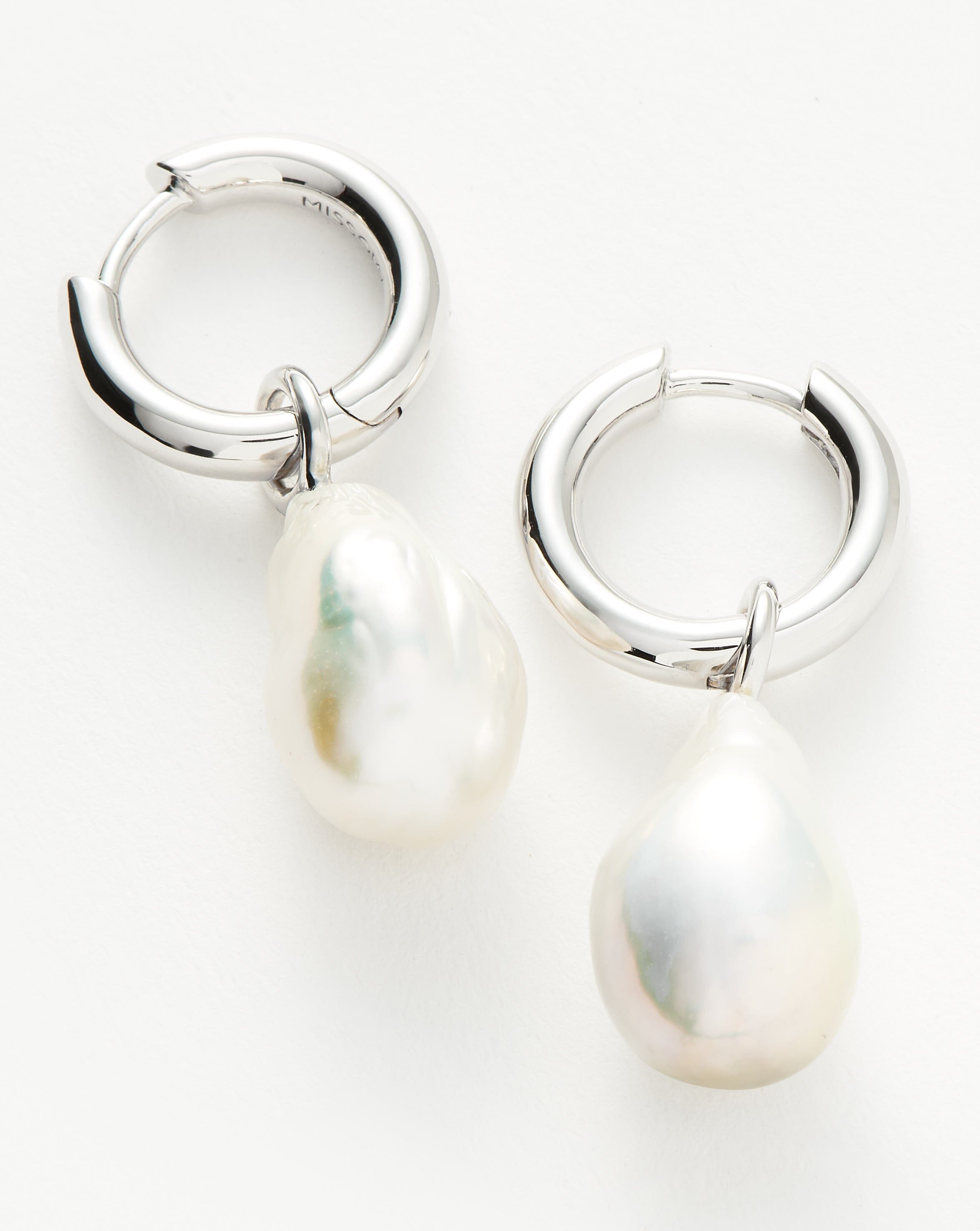 Baroque Pearl Drop Tunnel Mini Hoop Earrings | Sterling Silver Earrings Missoma 