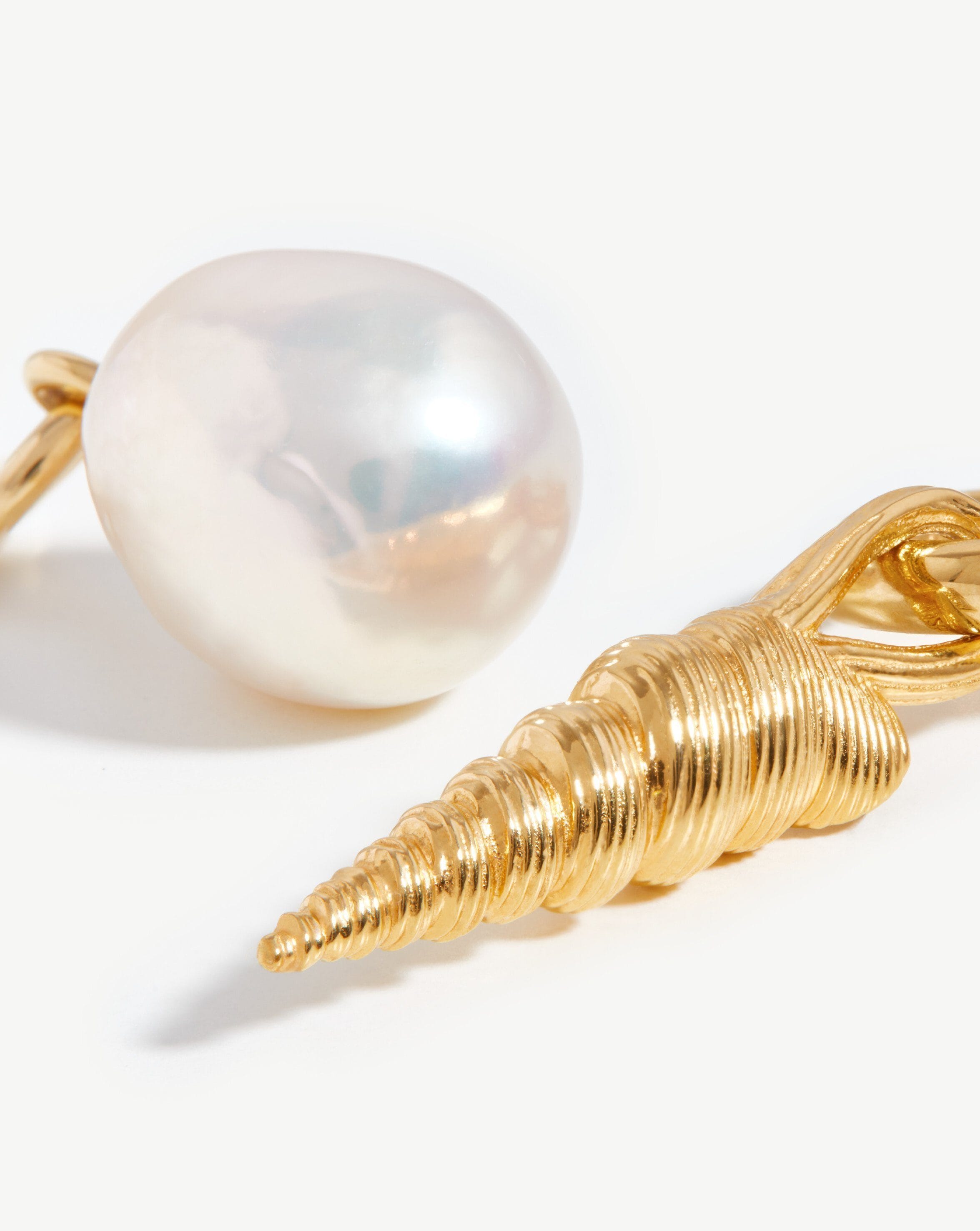 Baroque Pearl & Spiral Shell Hoop Earrings | 18ct Gold Plated Vermeil/Pearl Earrings Missoma 