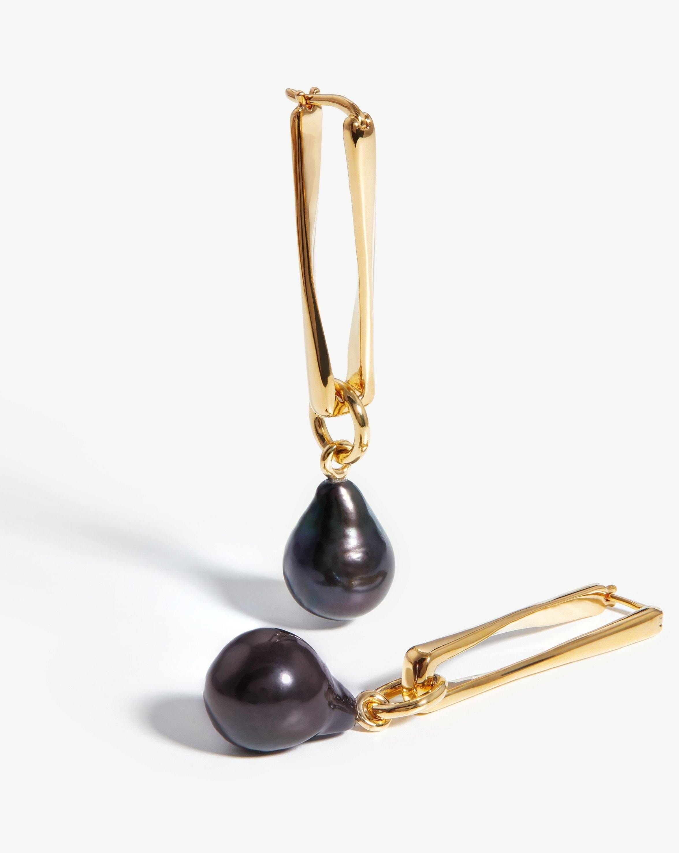 Baroque Pearl Twisted Drop Earrings | 18ct Gold Plated/Grey Pearl Earrings Missoma 