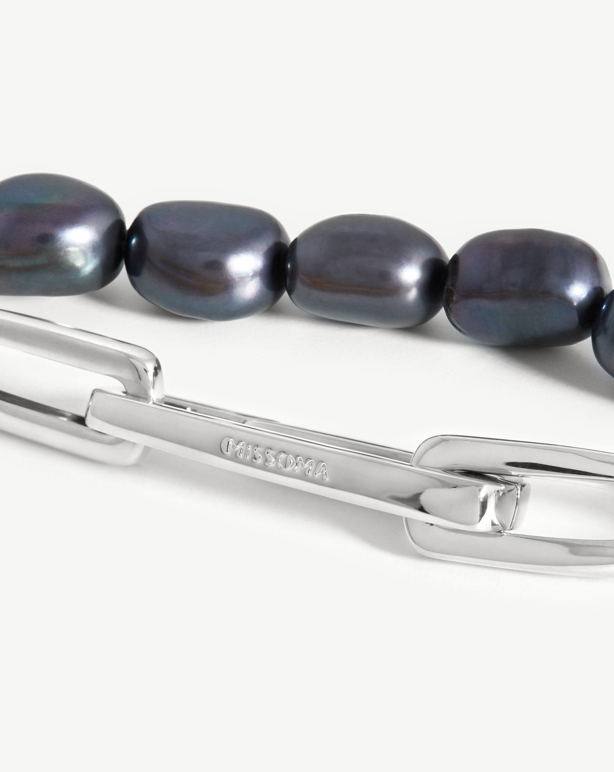 Baroque Pearl Twisted Link Bracelet | Silver Plated/Grey Pearl Bracelets Missoma 