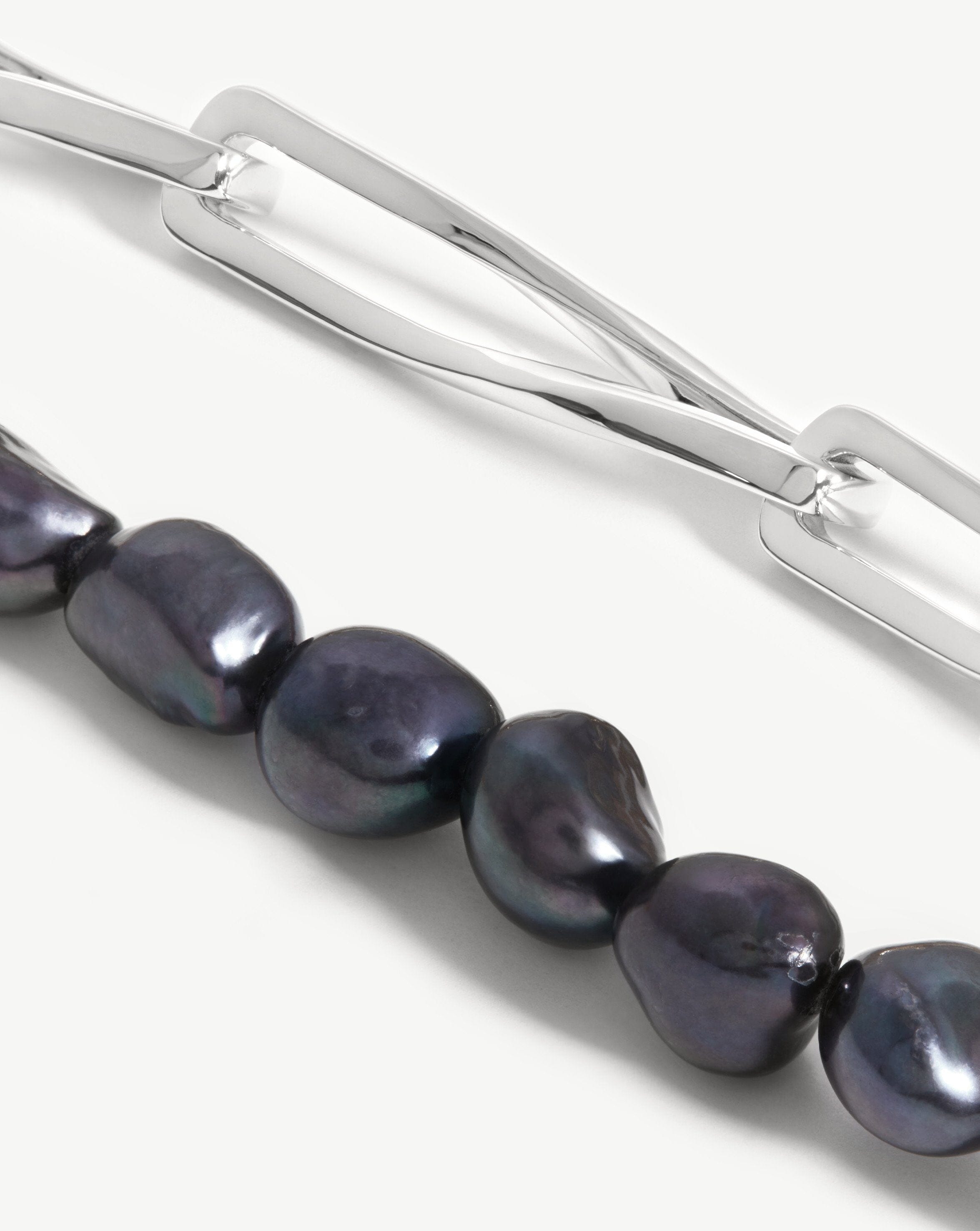 Baroque Pearl Twisted Link Necklace | Silver Plated/Grey Pearl Necklaces Missoma 