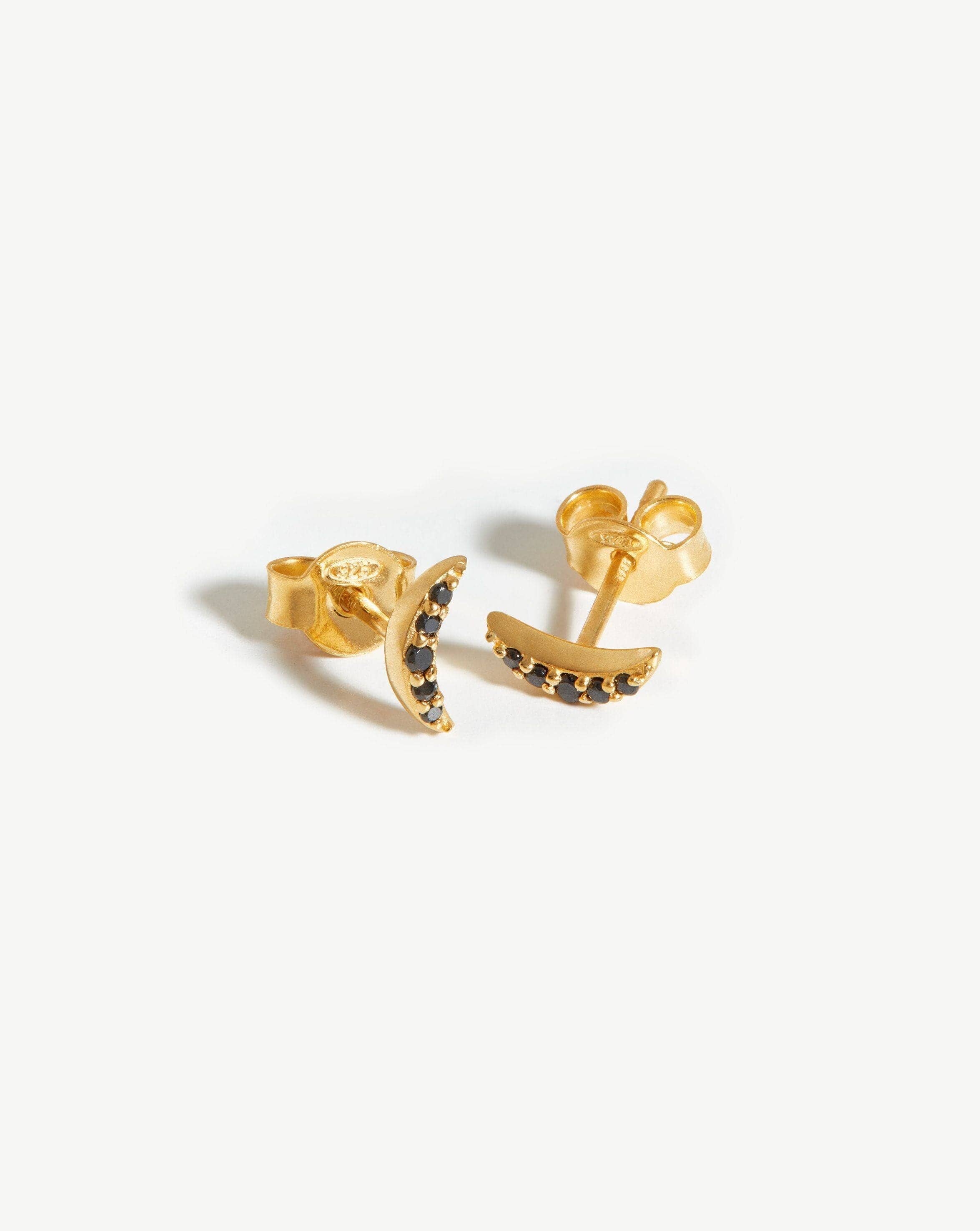 Celestial Pave Moon Stud Earrings | 18ct Gold Plated Vermeil/Black Cubic Zirconia Earrings Missoma 