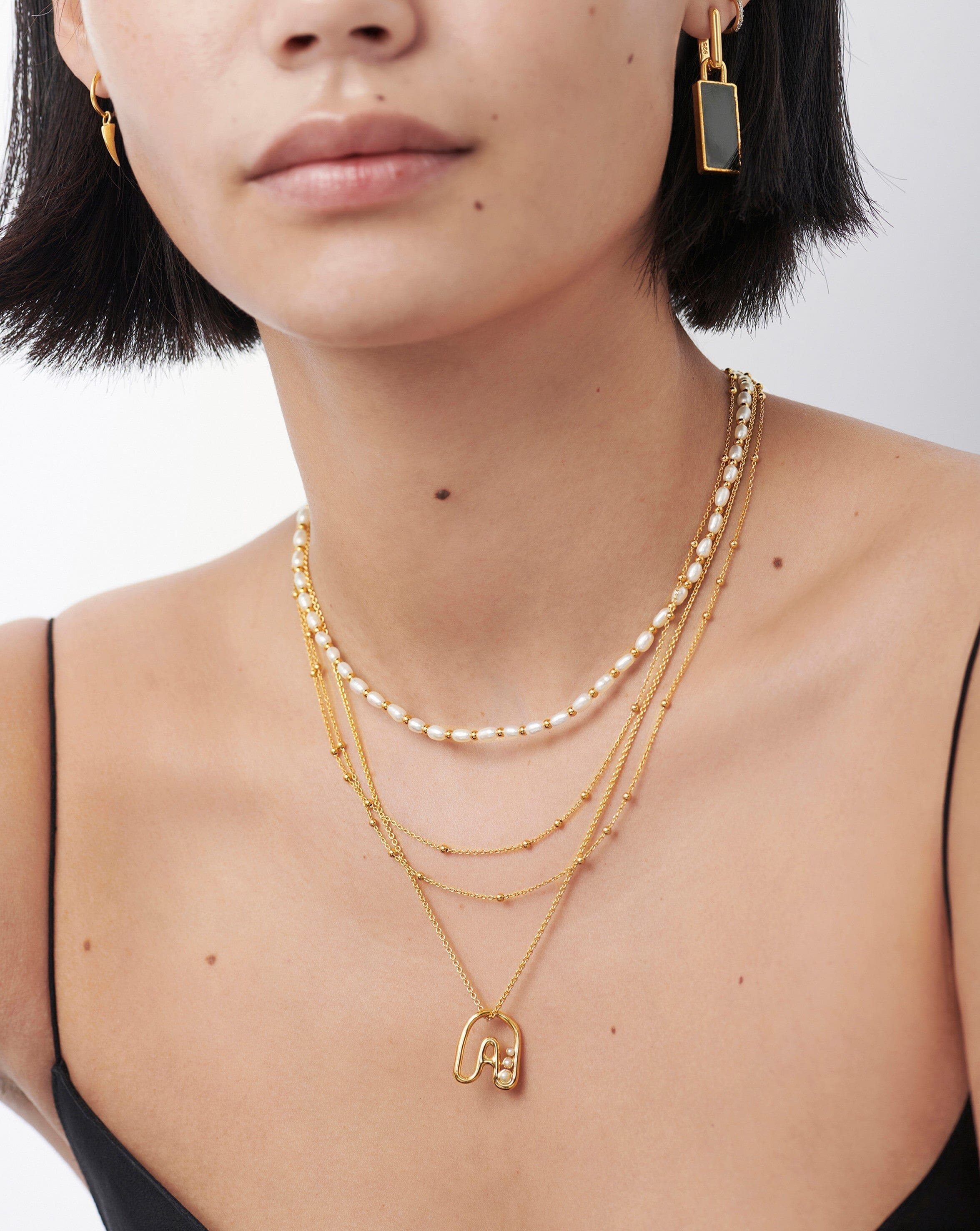 Chubby Pearl Initial Pendant Necklace - Initial A | 18ct Gold Plated Vermeil/Pearl Necklaces Missoma 