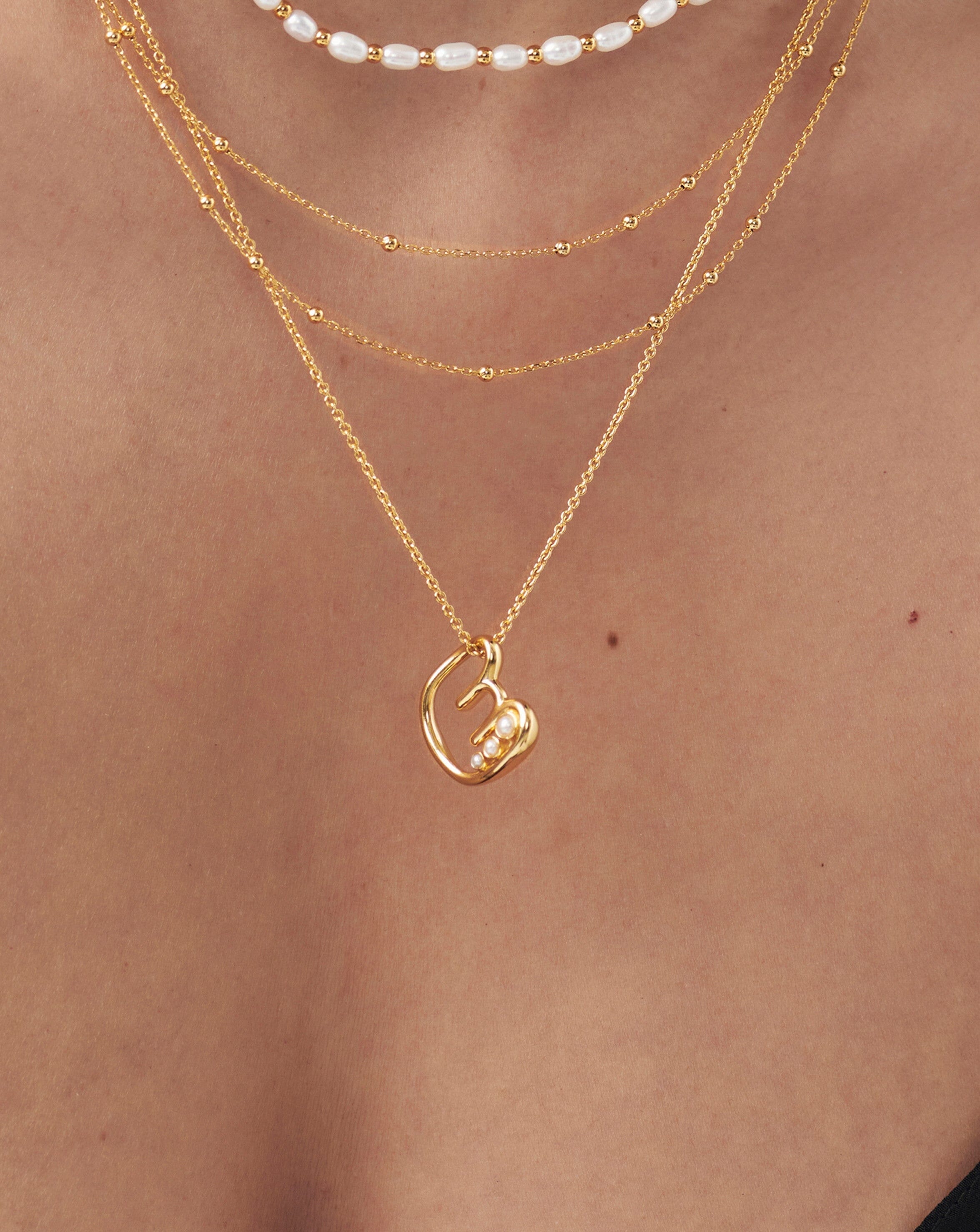 Chubby Pearl Initial Pendant Necklace - Initial E | 18ct Gold Plated Vermeil/Pearl Necklaces Missoma 