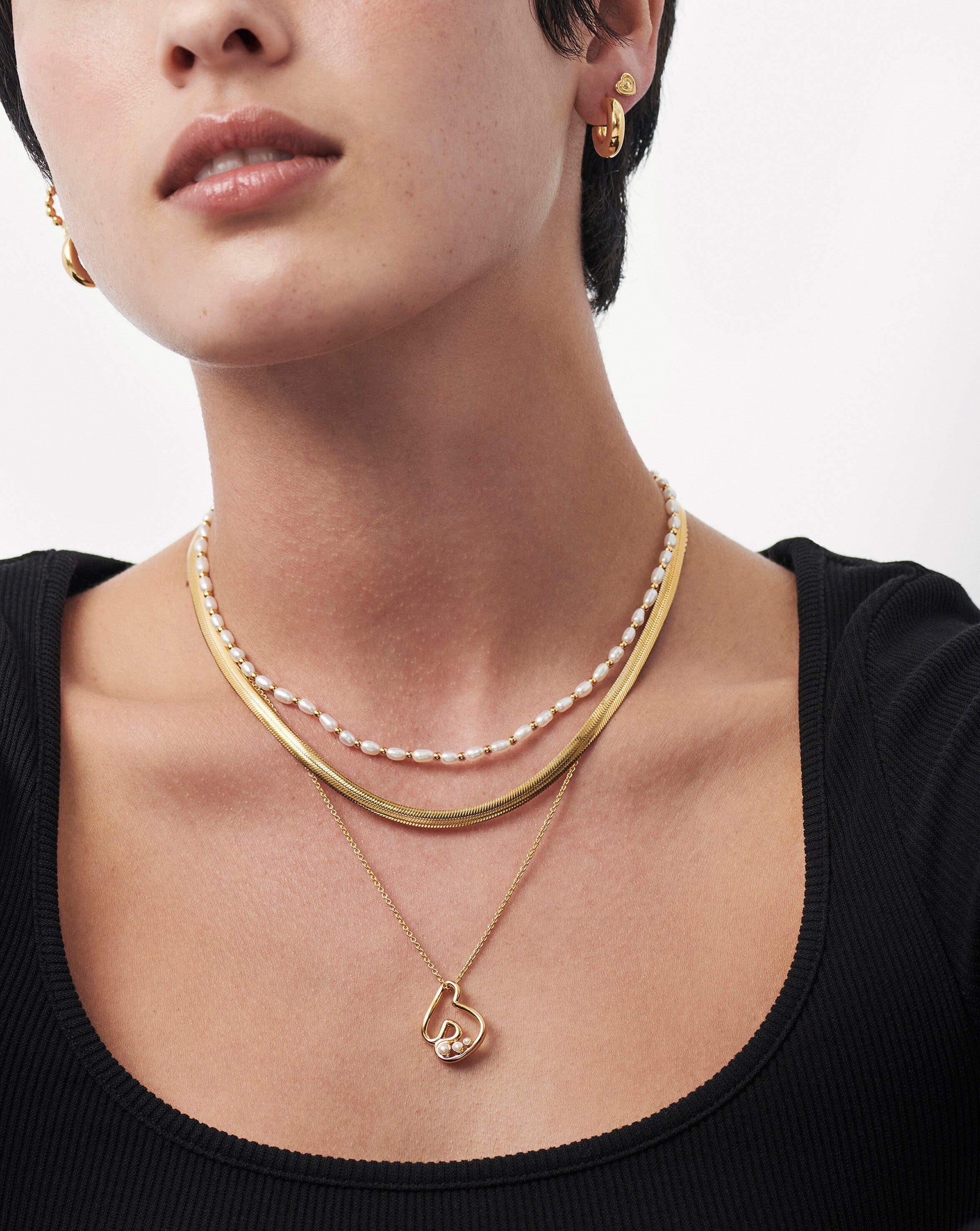 Chubby Pearl Initial Pendant Necklace - Initial J | 18ct Gold Plated Vermeil/Pearl Necklaces Missoma 