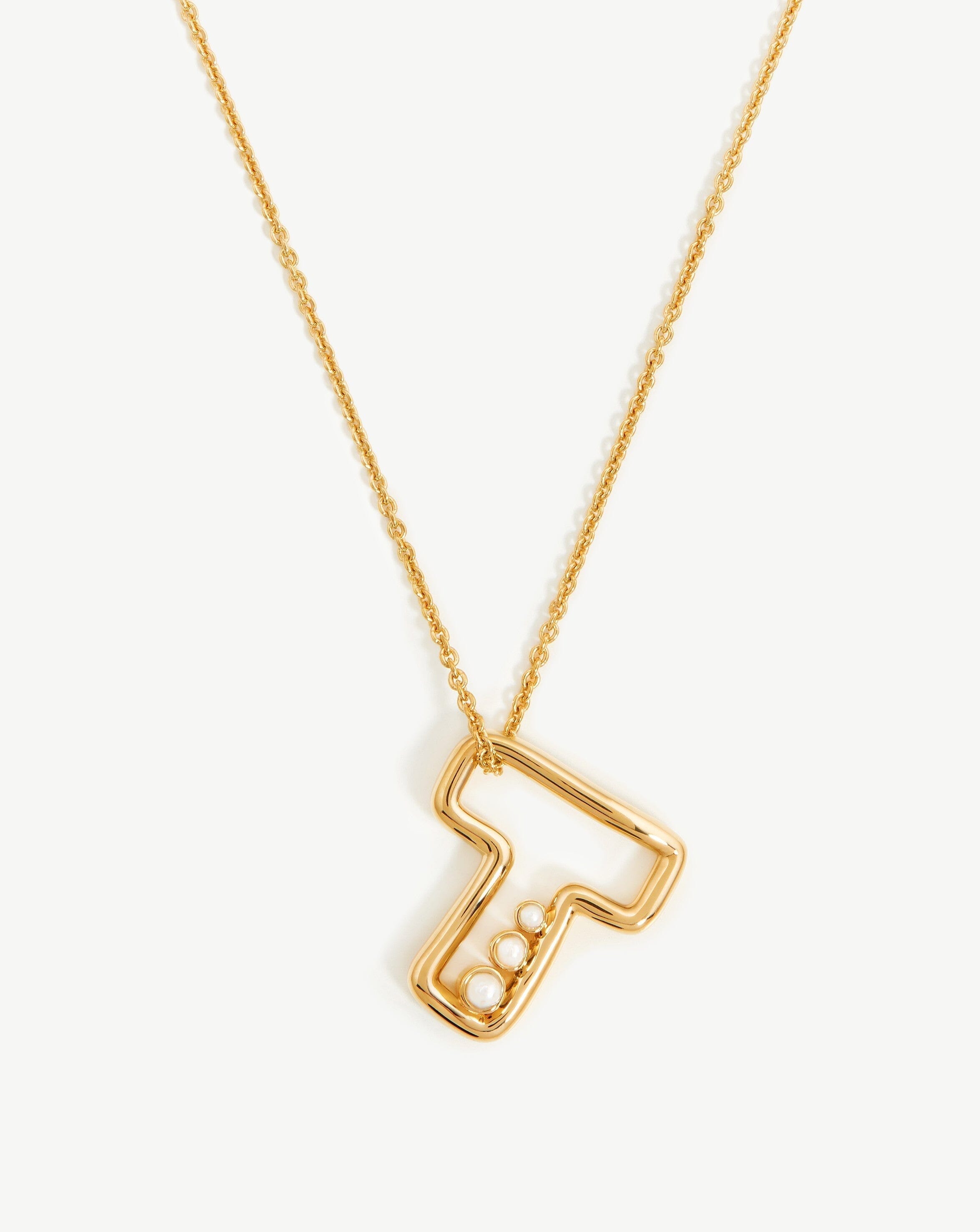 Chubby Pearl Initial Pendant Necklace - Initial T | 18ct Gold Plated Vermeil/Pearl Necklaces Missoma 