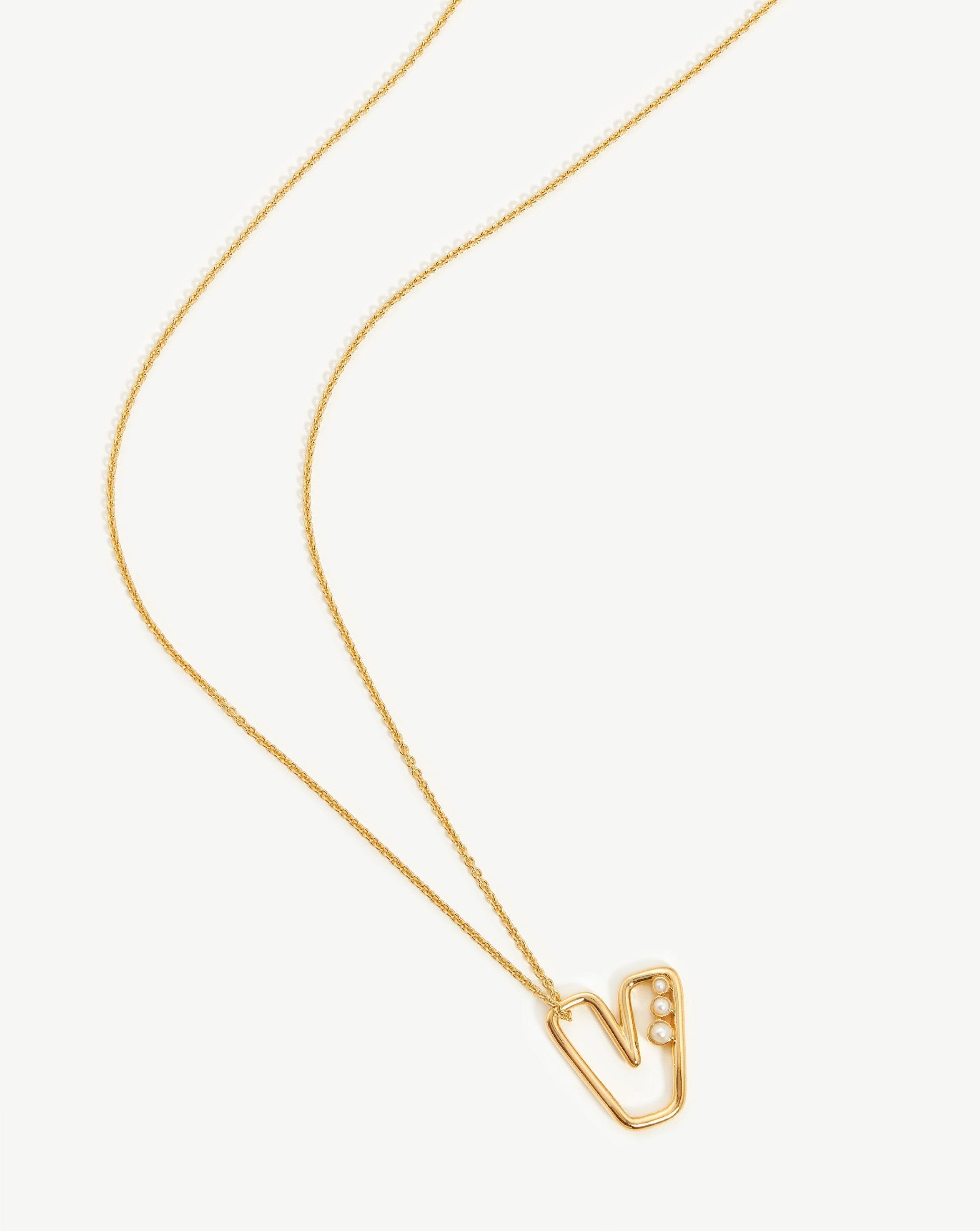 Chubby Pearl Initial Pendant Necklace - Initial V | 18ct Gold Plated Vermeil/Pearl Necklaces Missoma 