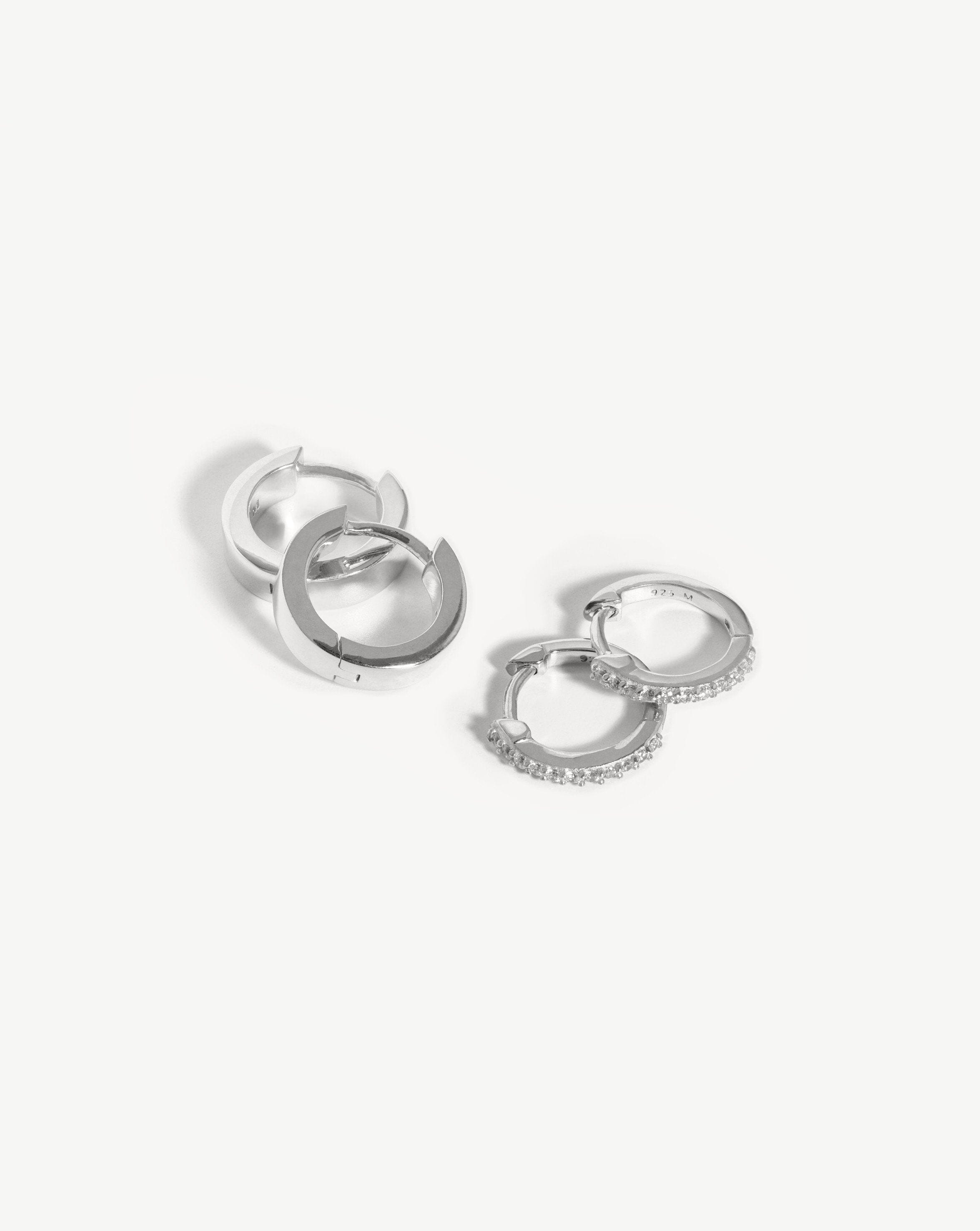 Classic Huggie Earring Set | Sterling Silver/Cubic Zirconia Earrings Missoma 