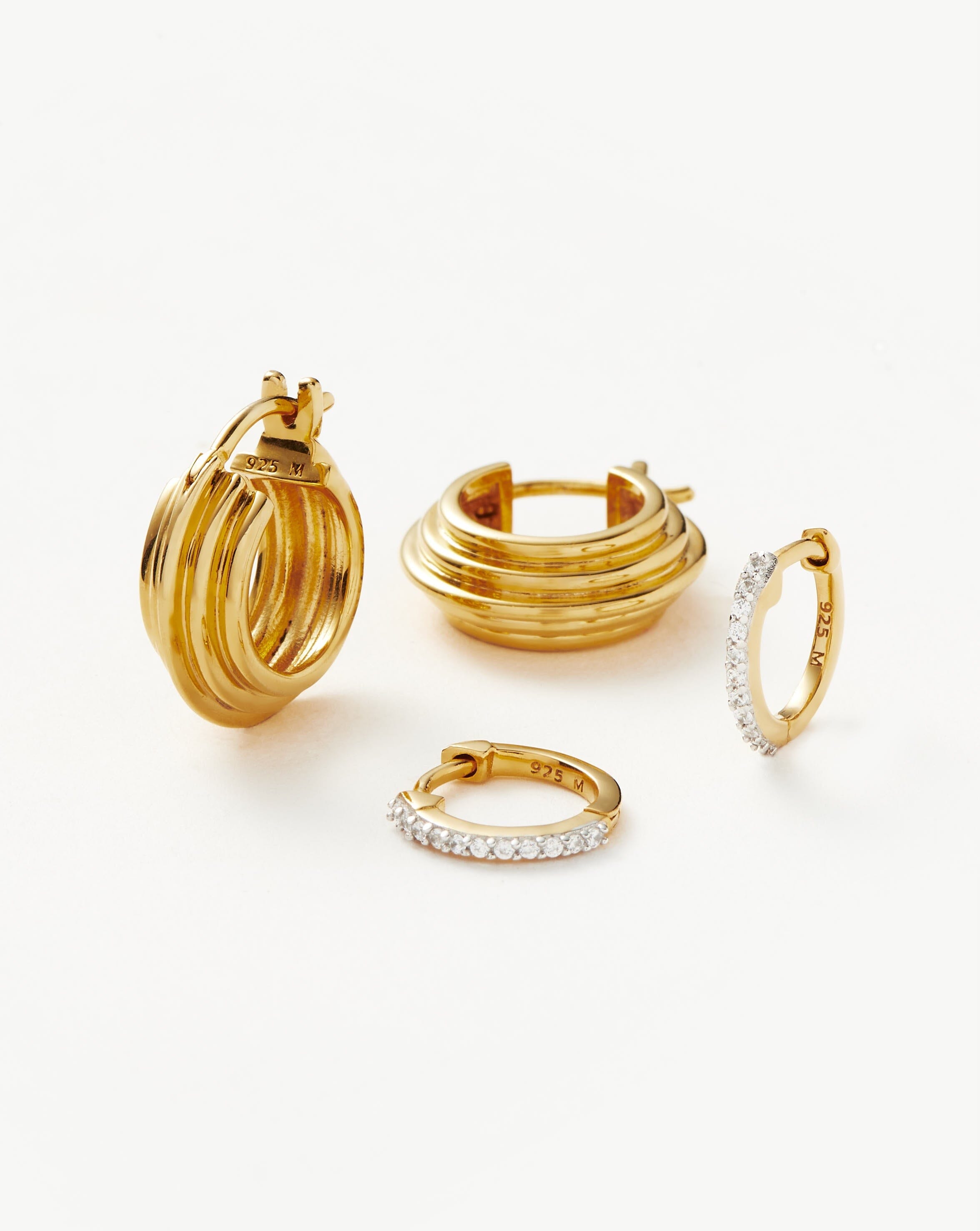 Classic Ridge Mini Hoop Earring Set | 18ct Gold Plated Vermeil Layering Sets Missoma 18ct Gold Plated Vermeil 
