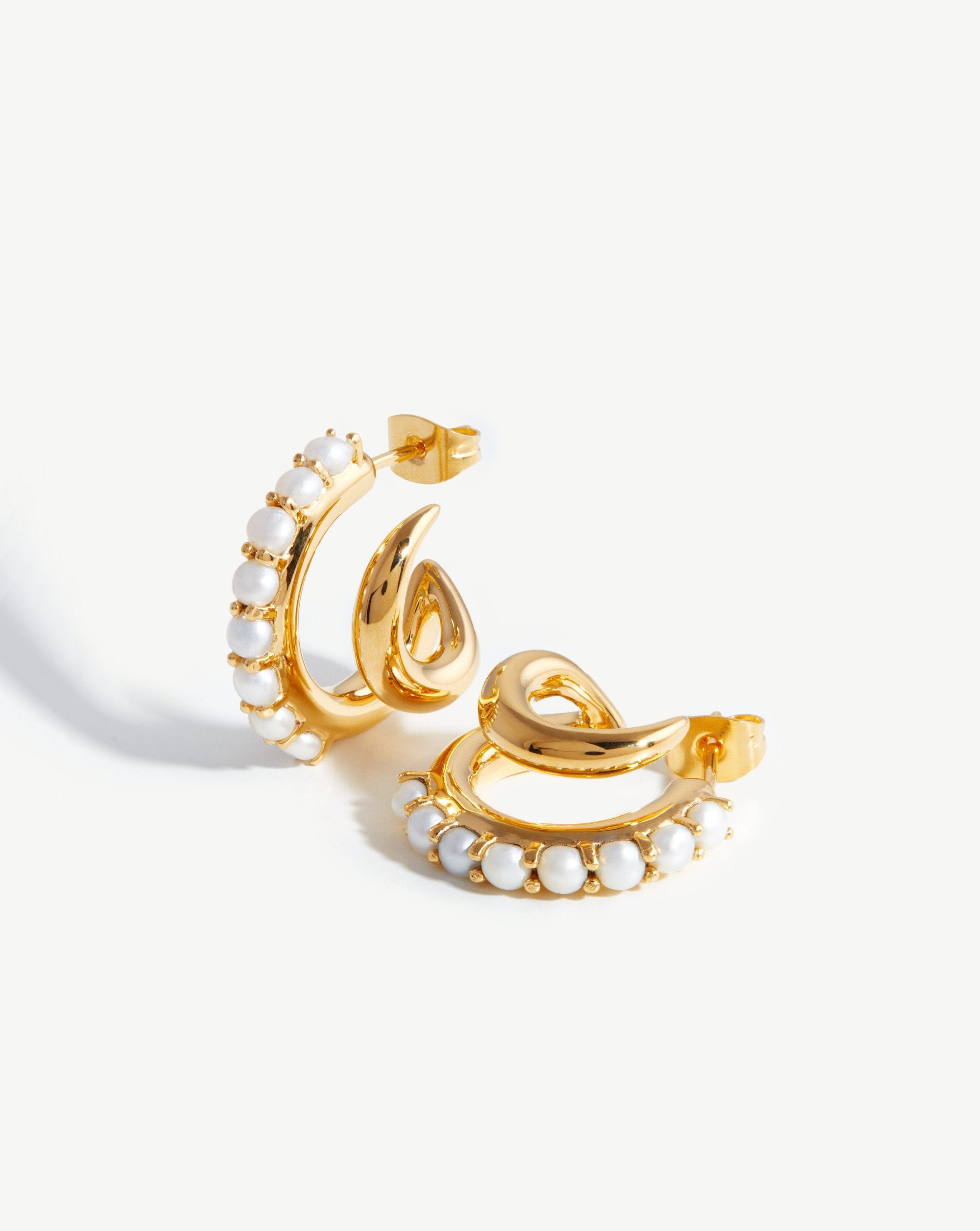 Claw Studded Pearl Double Hoop Earrings | 18ct Gold Plated/Pearl Earrings Missoma 