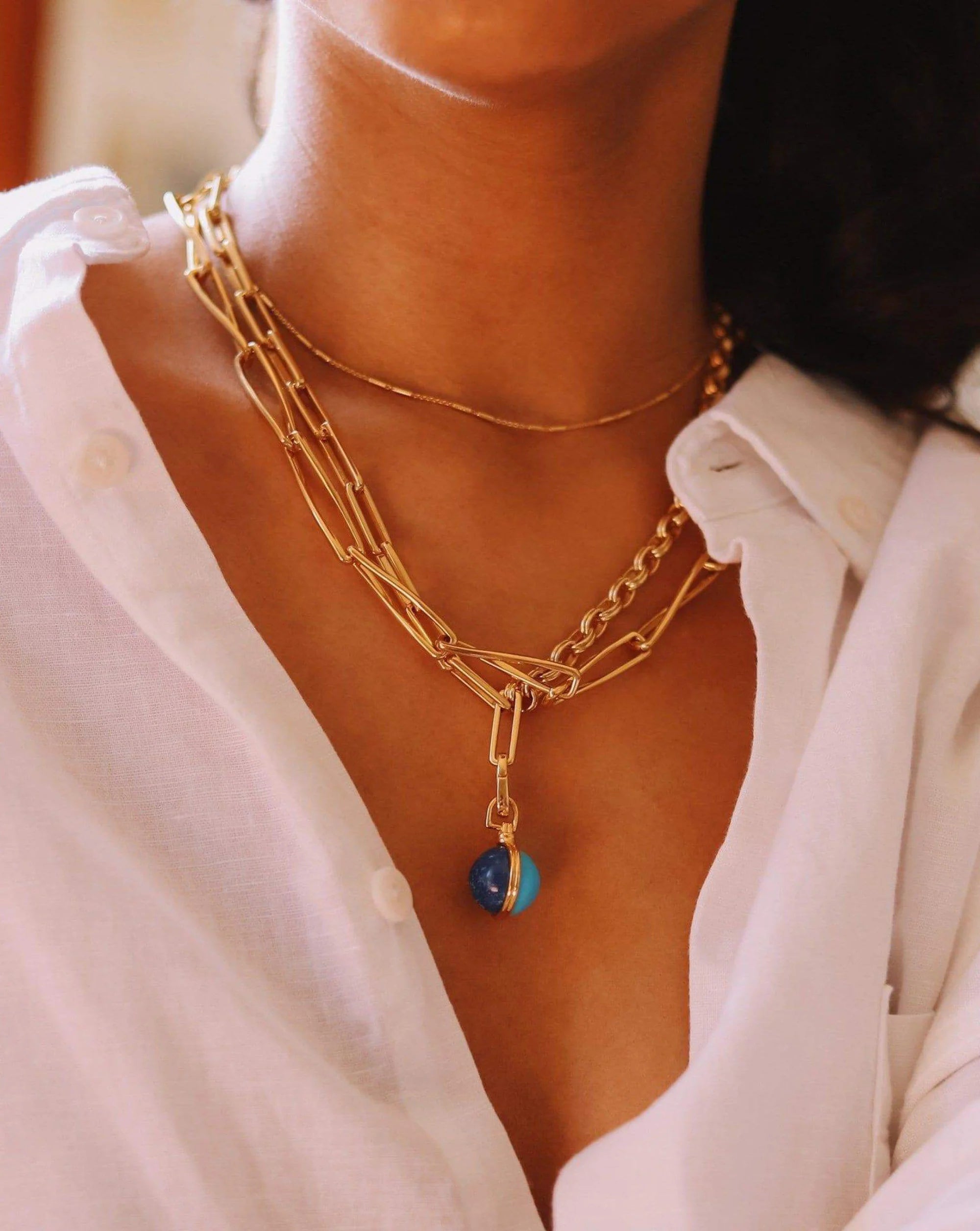Deconstructed Axiom Sphere Chain Necklace | 18ct Gold Plated / Lapis & Turquoise Necklaces Missoma 