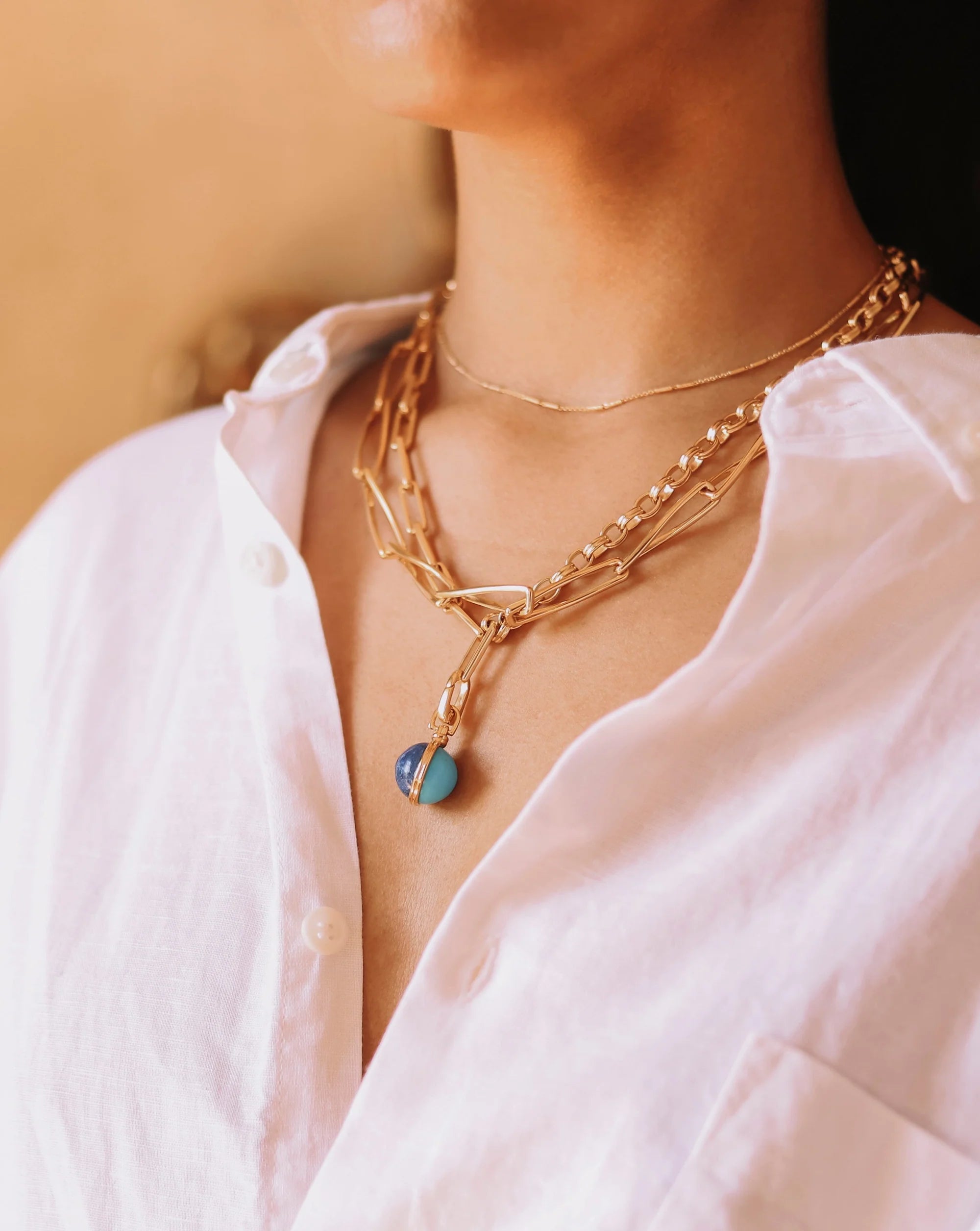 Deconstructed Axiom Sphere Chain Necklace | 18ct Gold Plated / Lapis & Turquoise Necklaces Missoma 