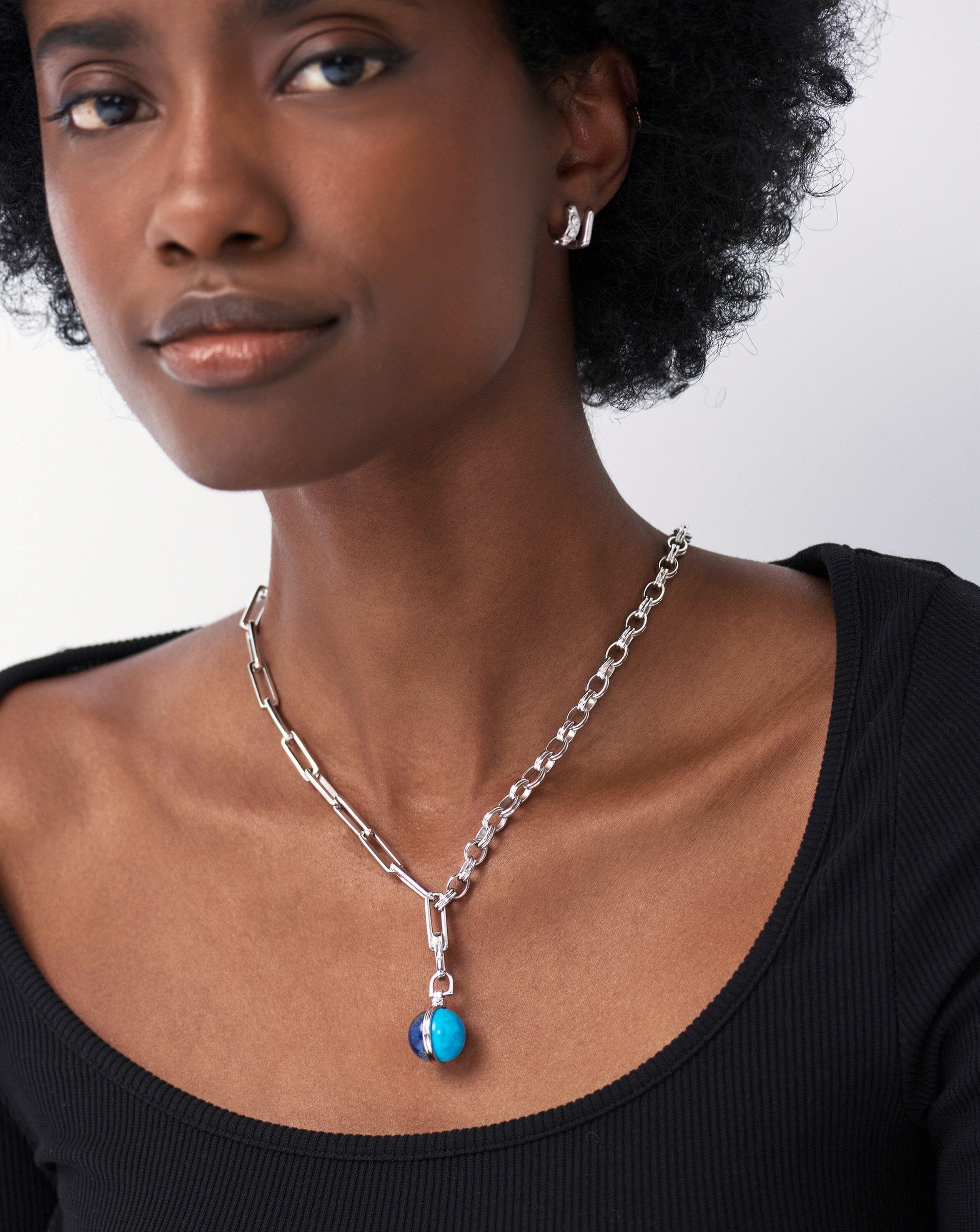 Deconstructed Axiom Sphere Chain Necklace | Silver Plated/Lapis & Turquoise Necklaces Missoma 