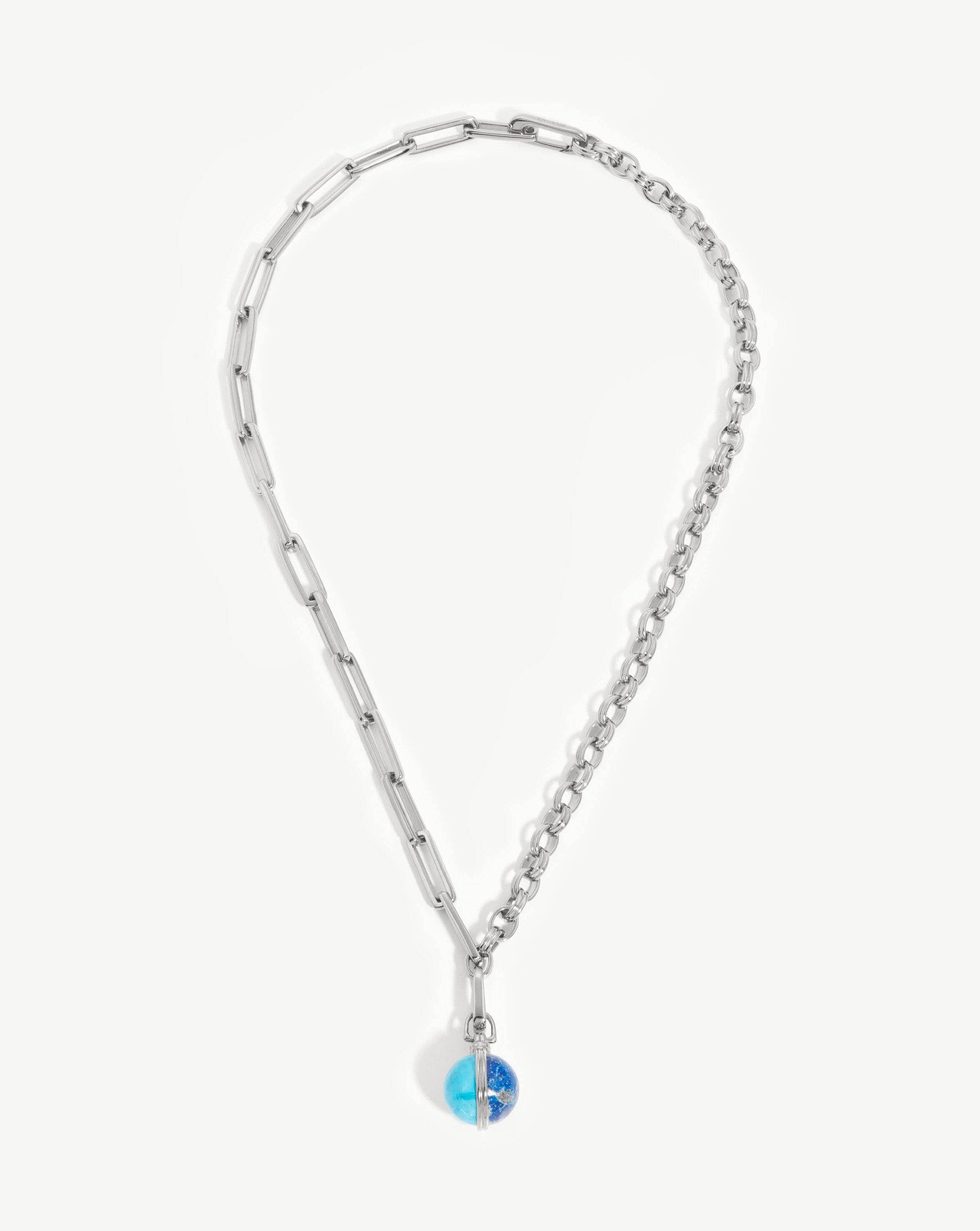 Deconstructed Axiom Sphere Chain Necklace | Silver Plated/Lapis & Turquoise Necklaces Missoma 