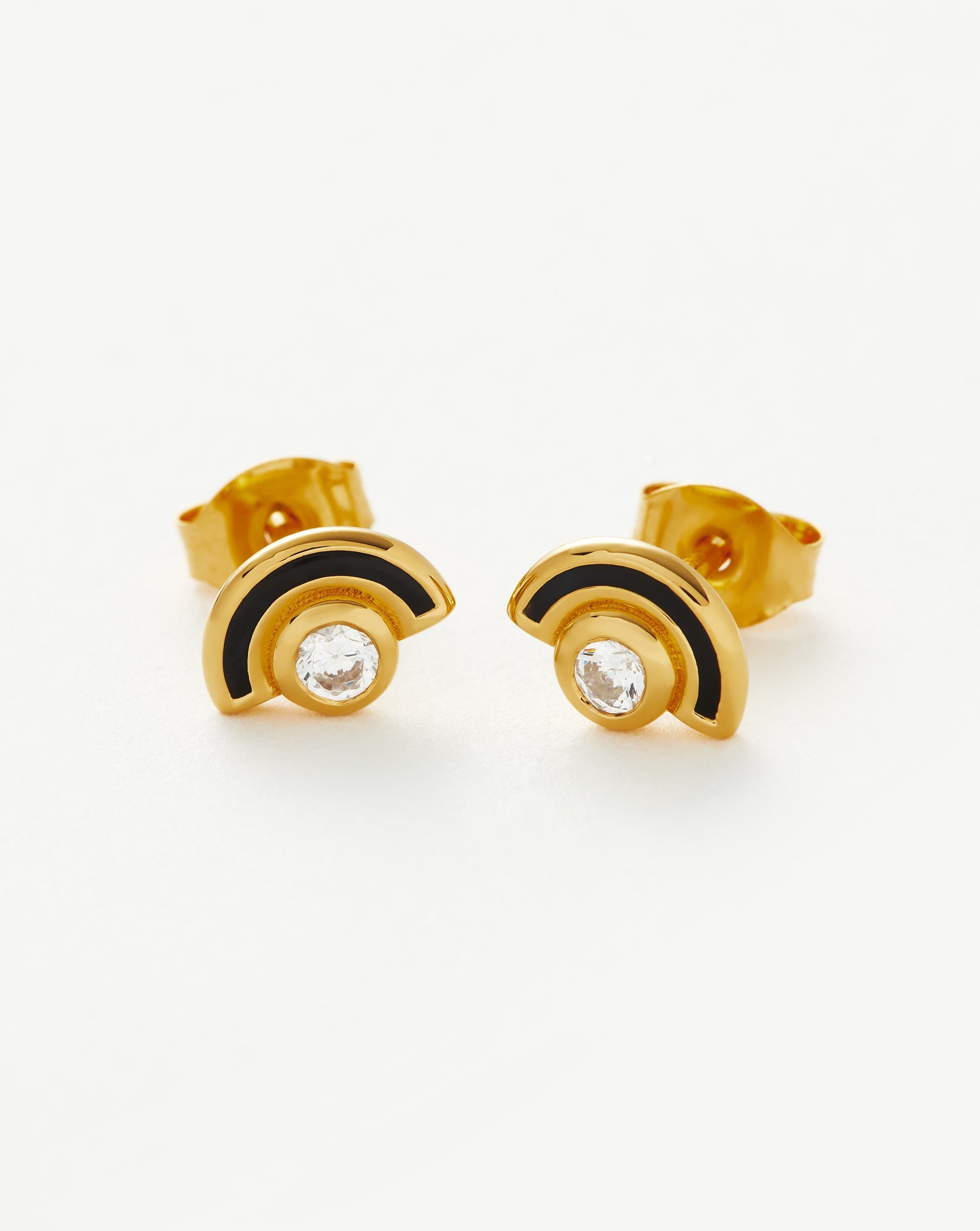 Enamel & Stone Byline Arc Stud Earrings | 18ct Gold Plated Vermeil/Cubic Zirconia Earrings Missoma 