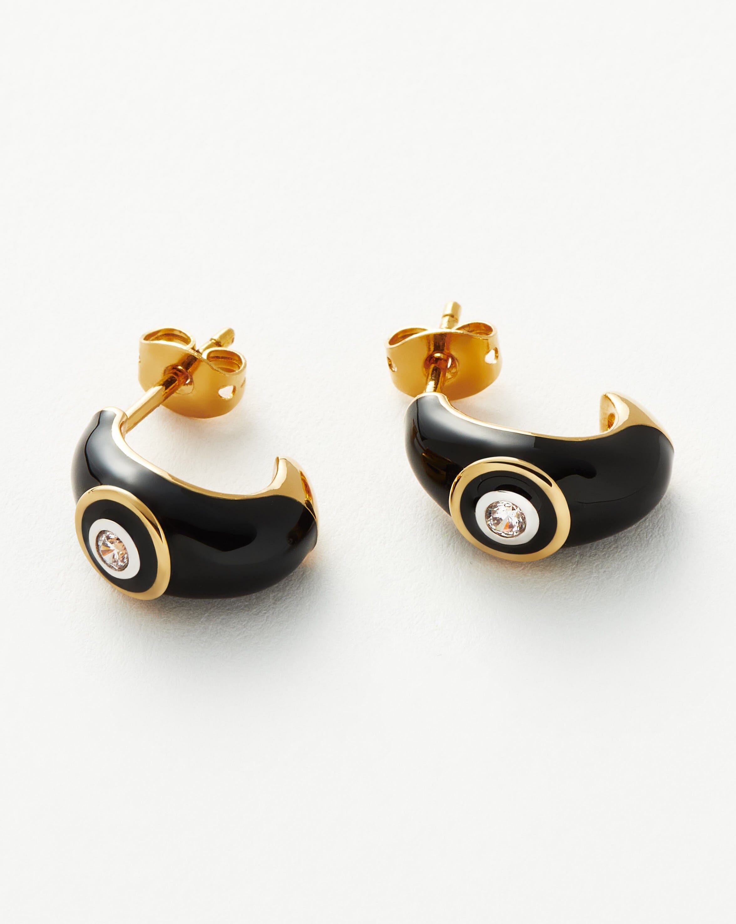 Enamel & Stone Dome Mini Hoop Earrings | 18ct Gold Plated/Cubic Zirconia Earrings Missoma 