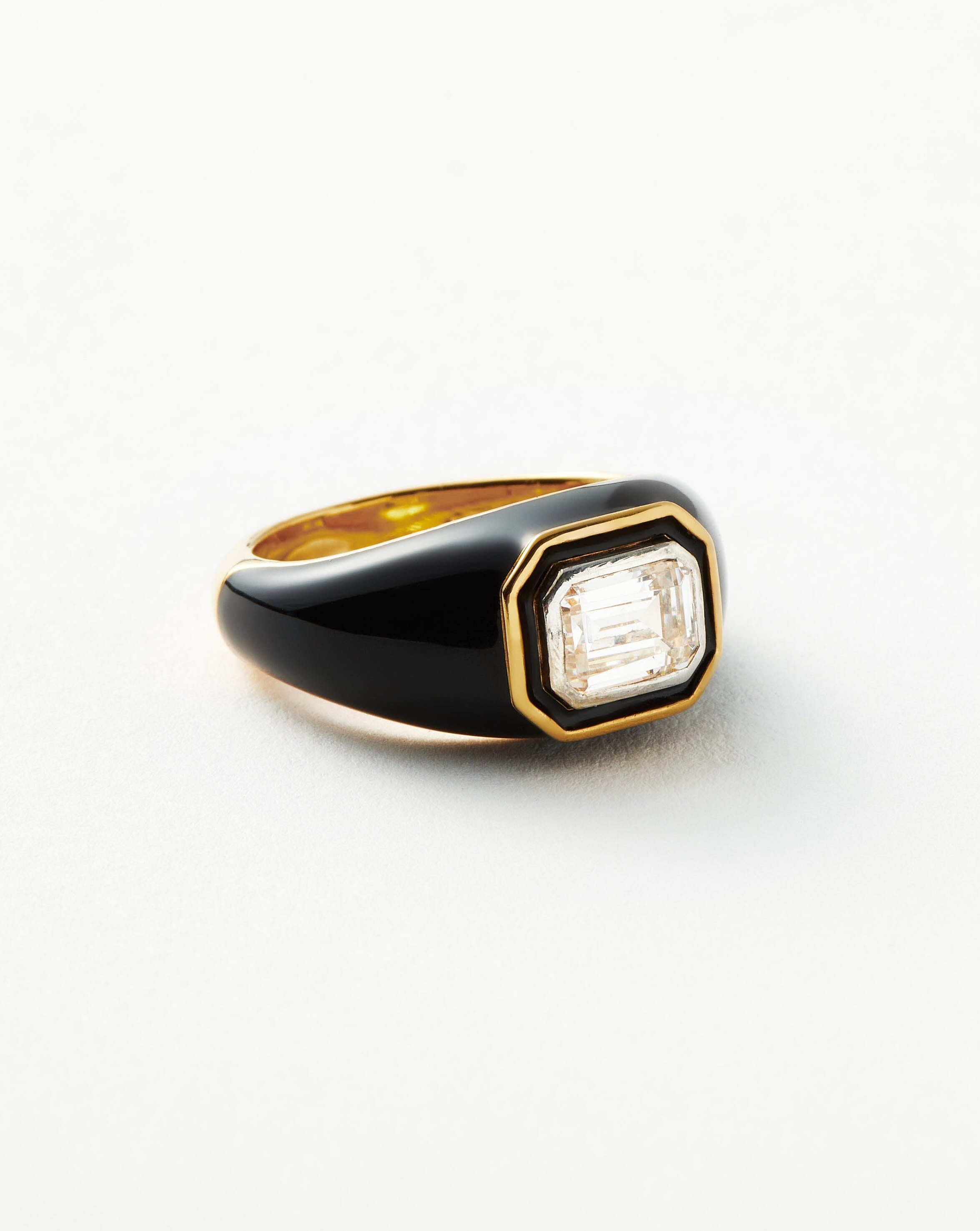 Enamel & Stone Dome Statement Ring | 18ct Gold Plated Vermeil/Black Rings Missoma 