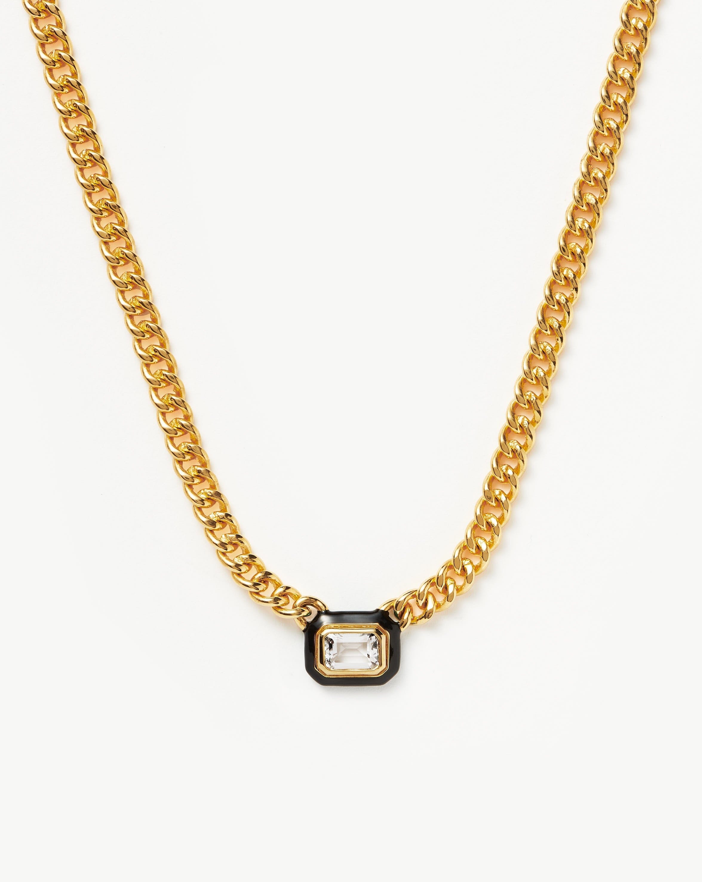 Enamel & Stone Floating Pendant Chain Necklace | 18ct Gold Plated/Crystal Quartz Necklaces Missoma 