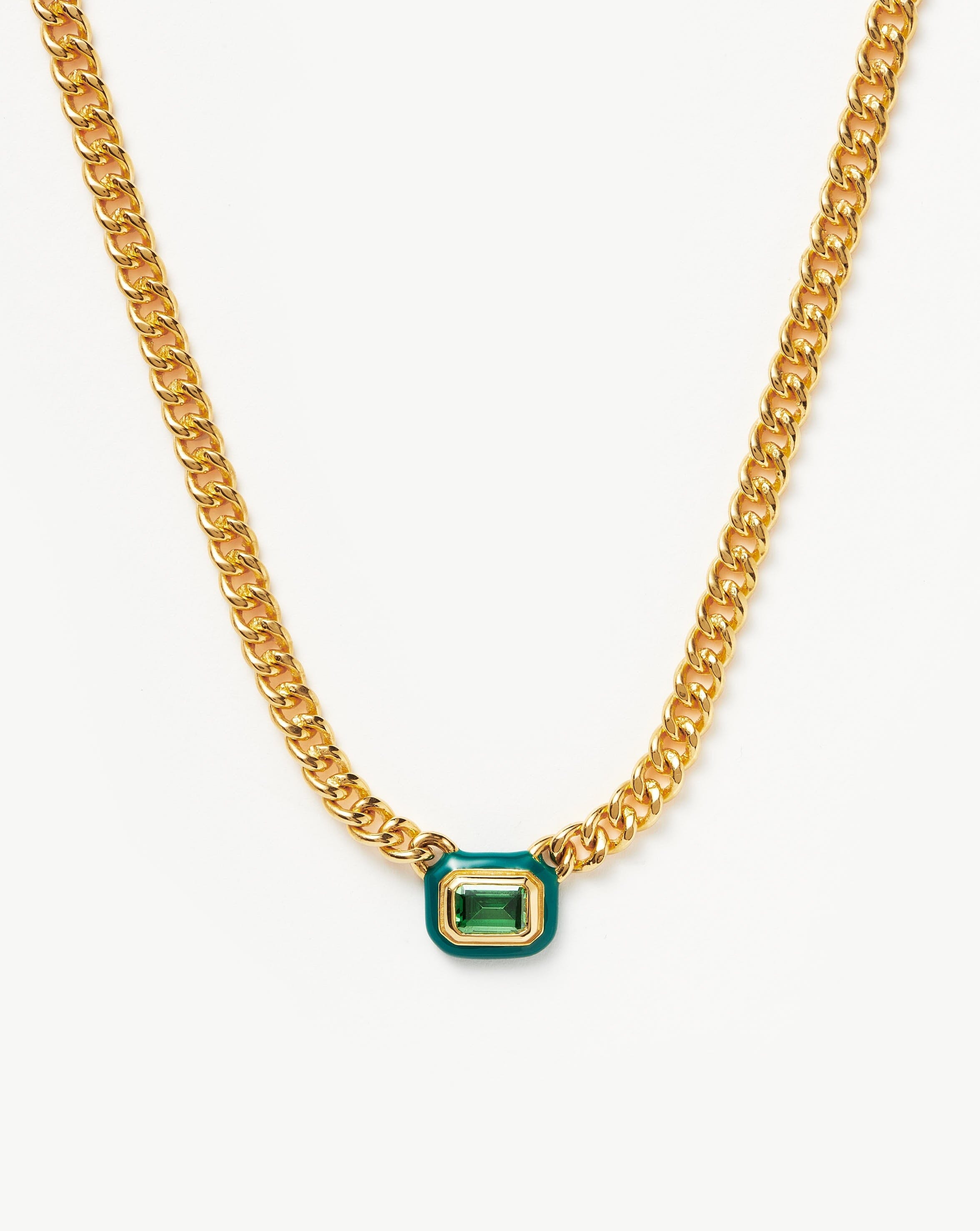 Enamel & Stone Floating Pendant Chain Necklace | 18ct Gold Plated/Green Cubic Zirconia Necklaces Missoma 