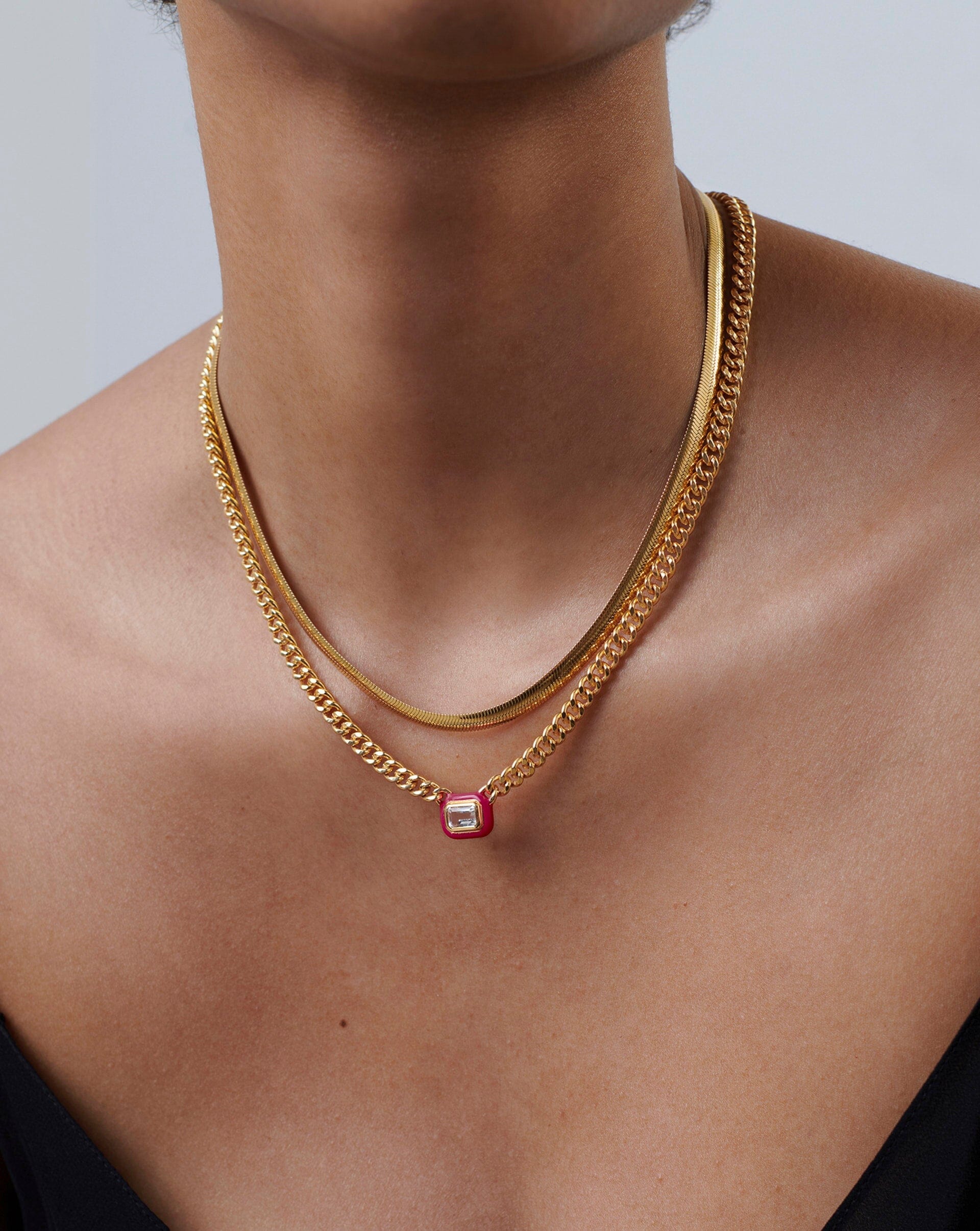 Enamel & Stone Floating Pendant Chain Necklace | 18ct Gold Plated/White Cubic Zirconia Necklaces Missoma 