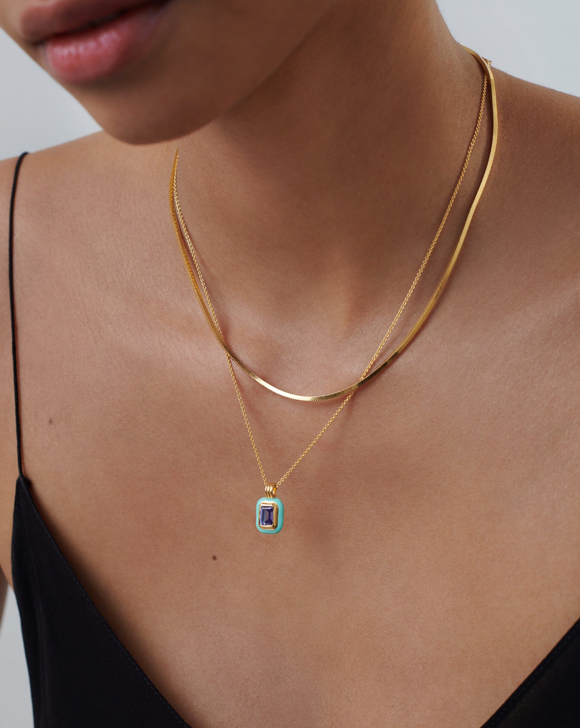 Enamel & Stone Pendant Necklace | 18ct Gold Plated Vermeil/Dark Blue Cubic Zirconia Necklaces Missoma 