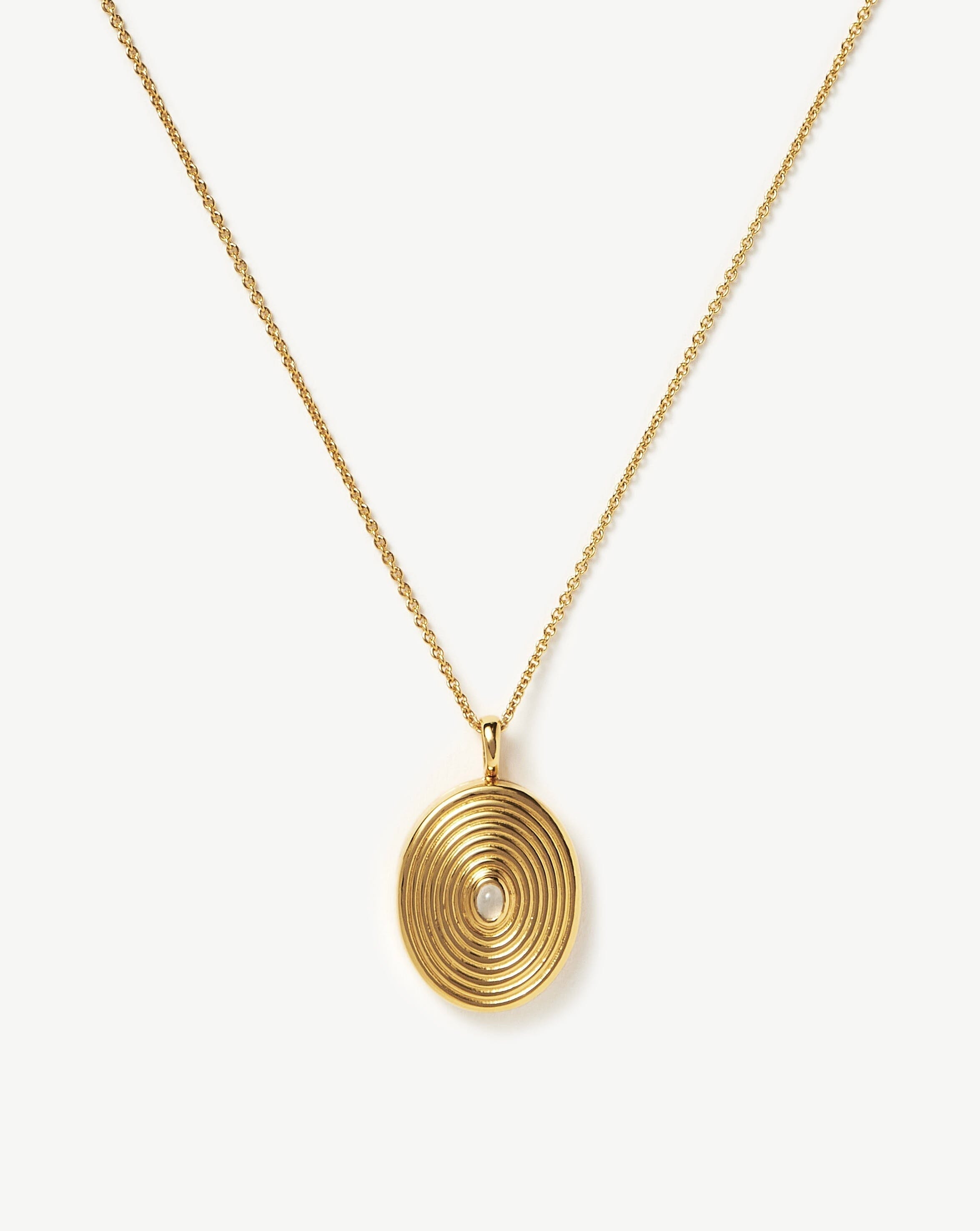 Engravable Oval Ridge Locket Pendant Necklace | 18ct Gold Plated Vermeil/Rainbow Moonstone Necklaces Missoma 
