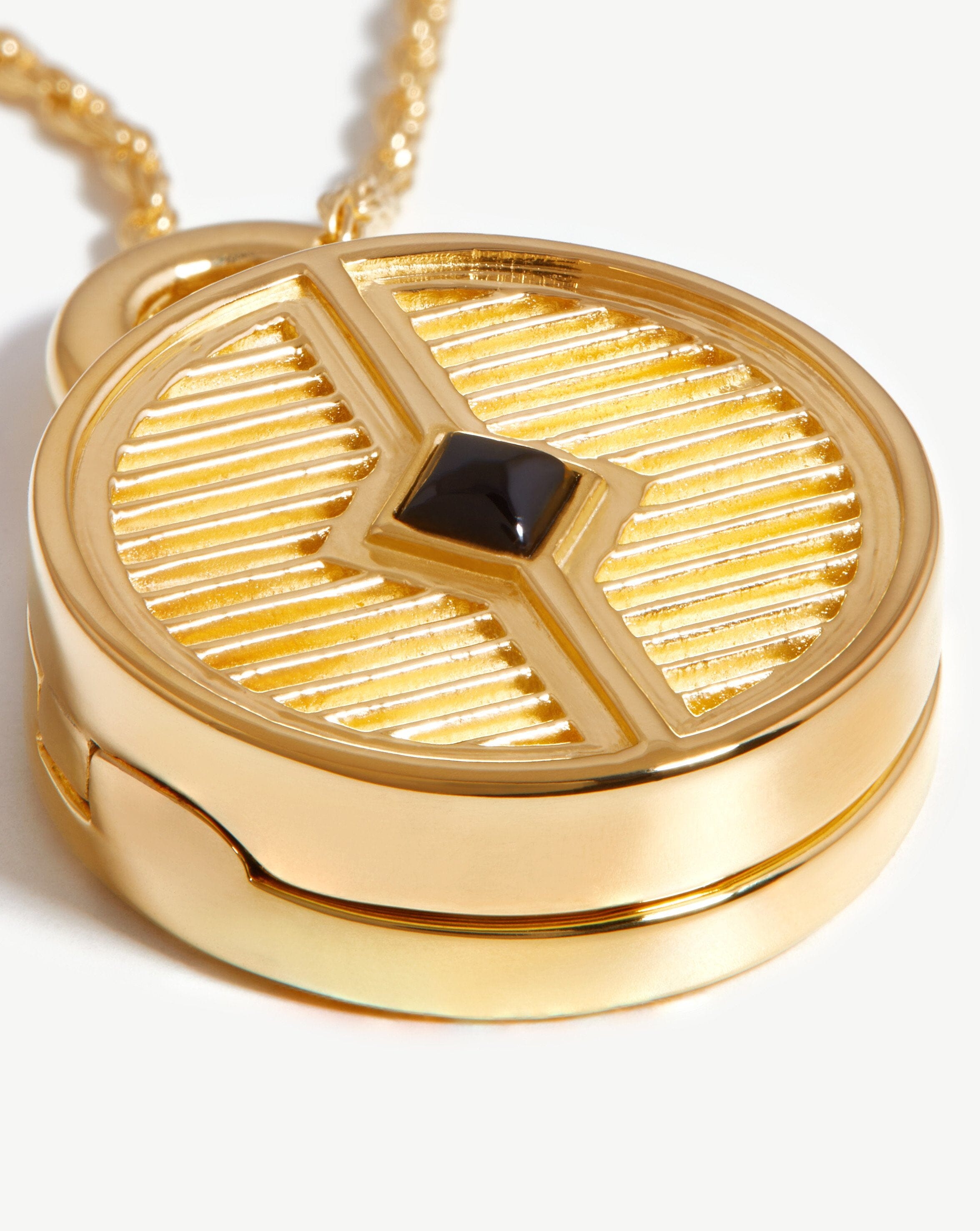 Engravable Round Ridge Locket Necklace | 18ct Gold Plated/Black Onyx Necklaces Missoma 