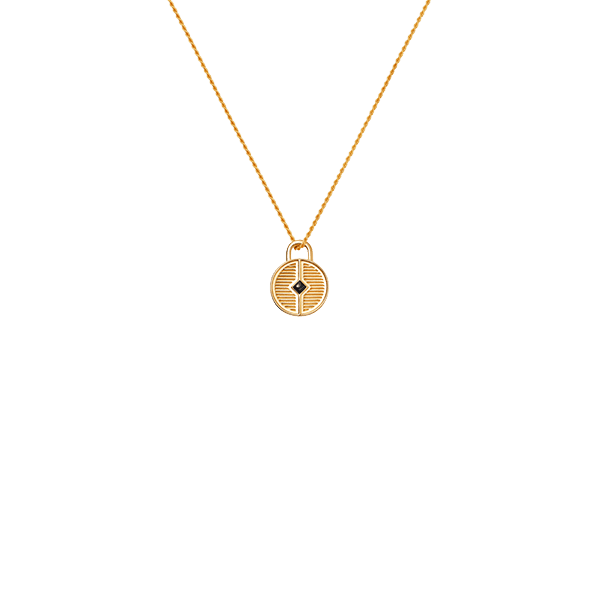 Engravable Round Ridge Locket Necklace | 18ct Gold Plated/Black Onyx Necklaces Missoma 