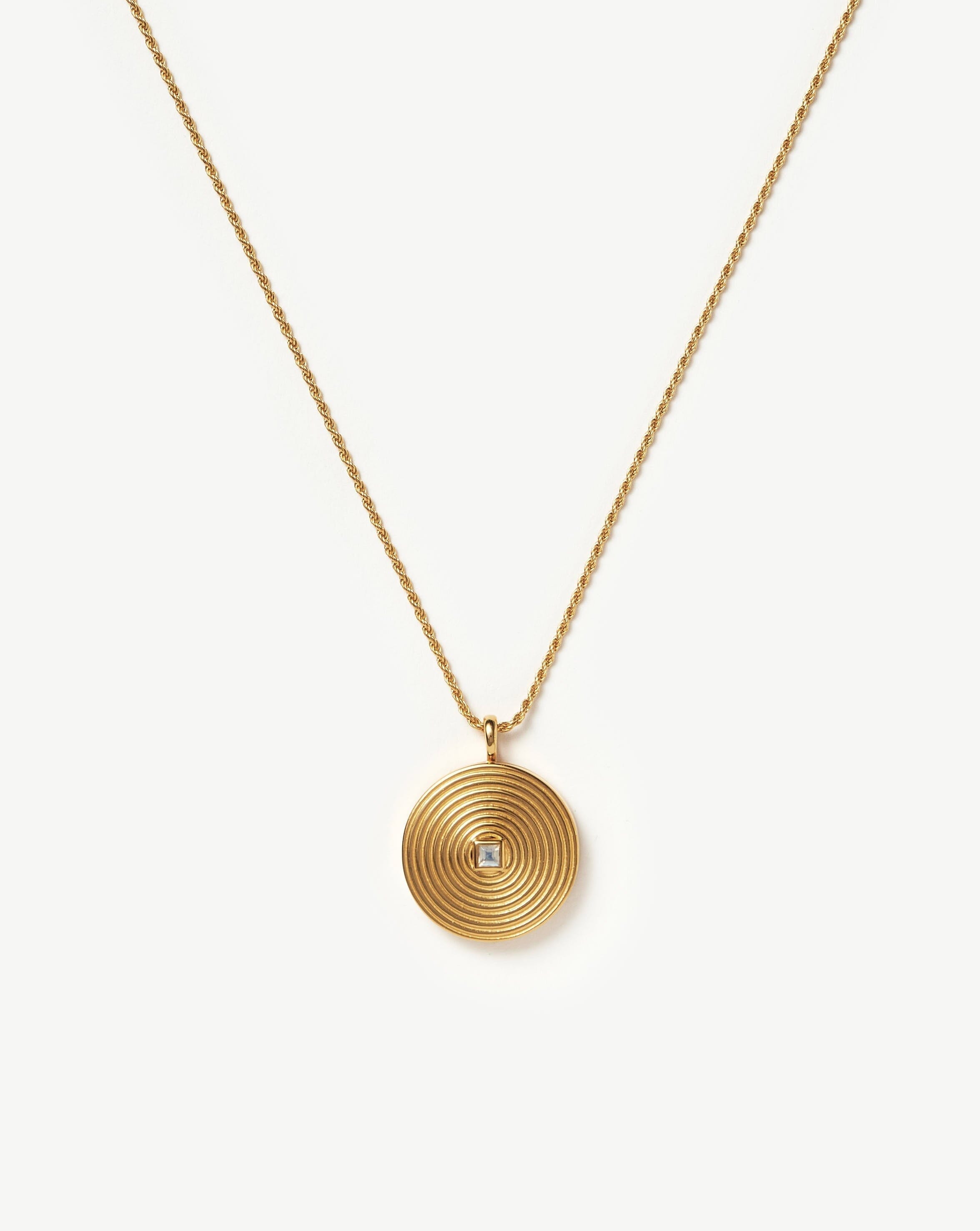 Engravable Round Ridge Locket Pendant Necklace Necklaces Missoma 18ct Gold Plated Vermeil/Rainbow Moonstone 