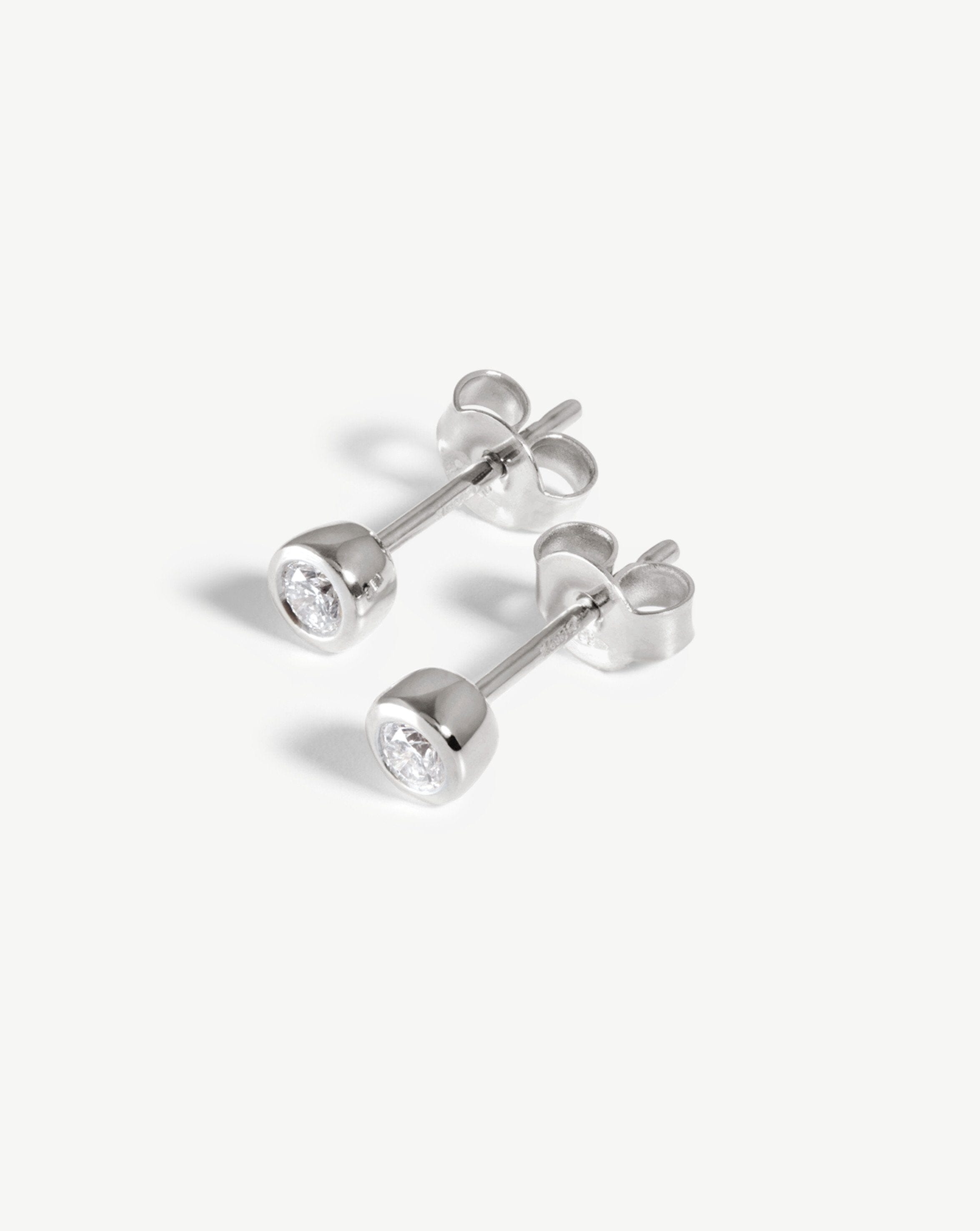 Fine Classic Solitaire Diamond Stud Earrings | 14ct White Gold Earrings Missoma 