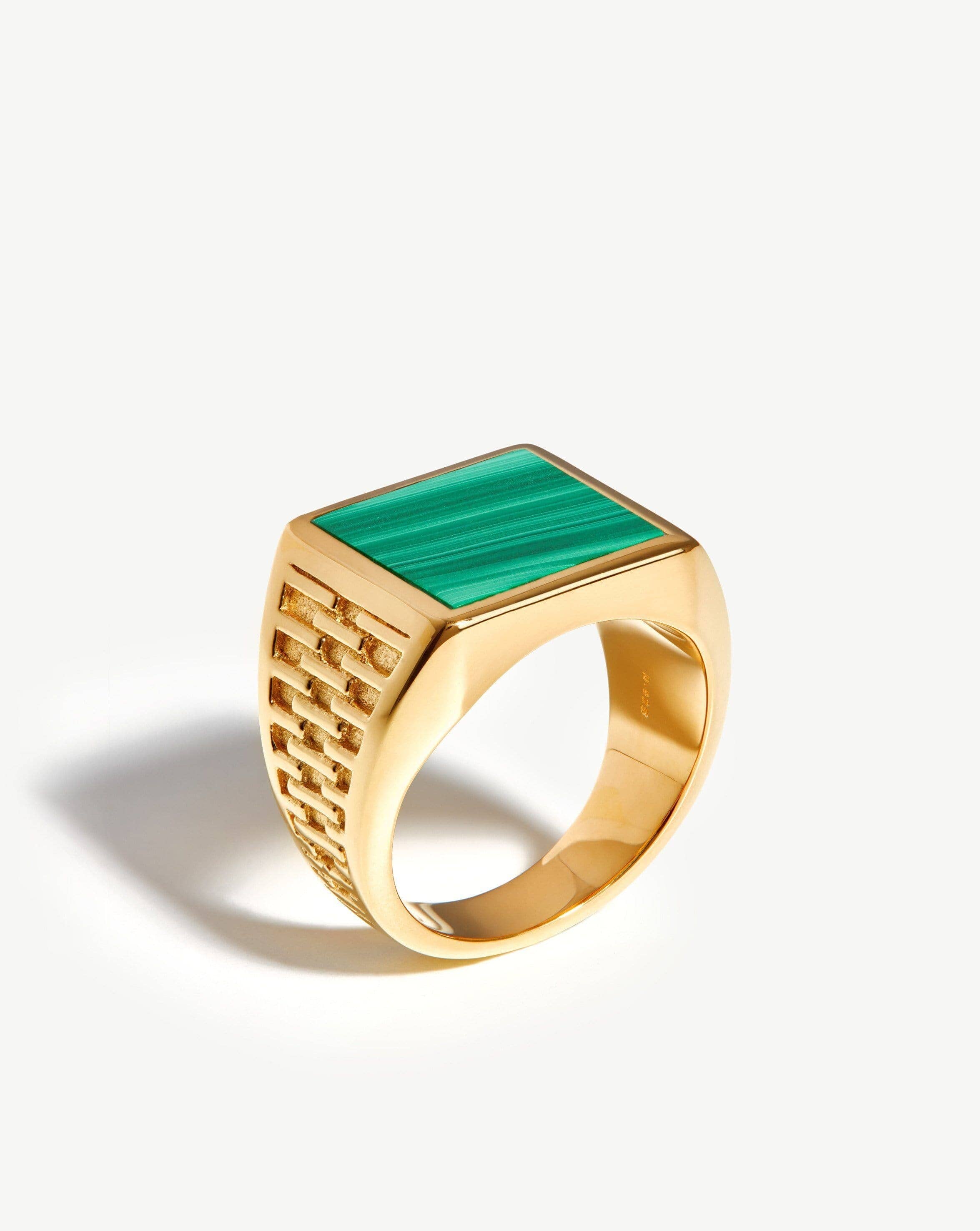 Fused Woven Gemstone Square Signet Ring | 18ct Gold Plated Vermeil/Malachite Rings Missoma 
