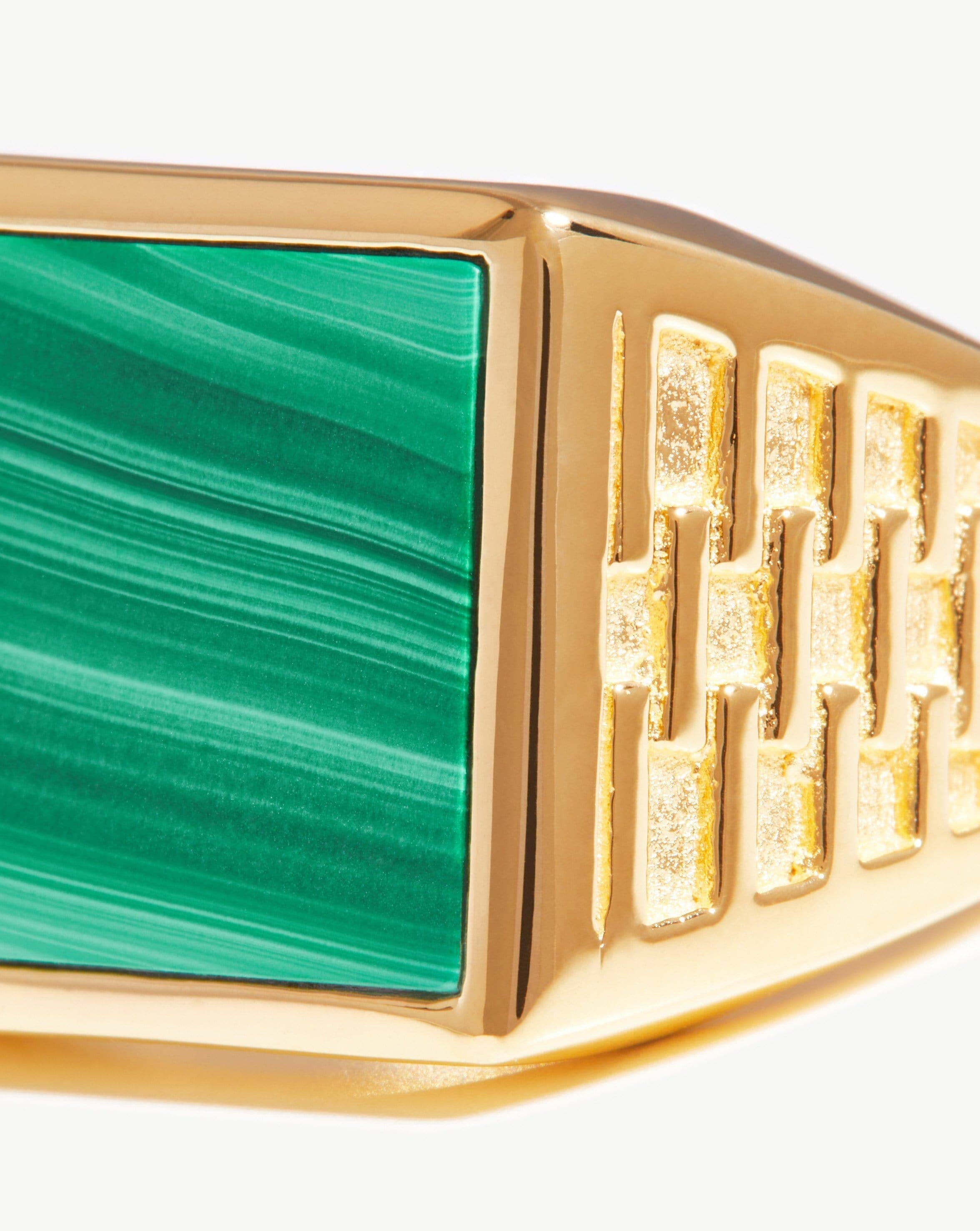 Fused Woven Gemstone Square Signet Ring | 18ct Gold Plated Vermeil/Malachite Rings Missoma 