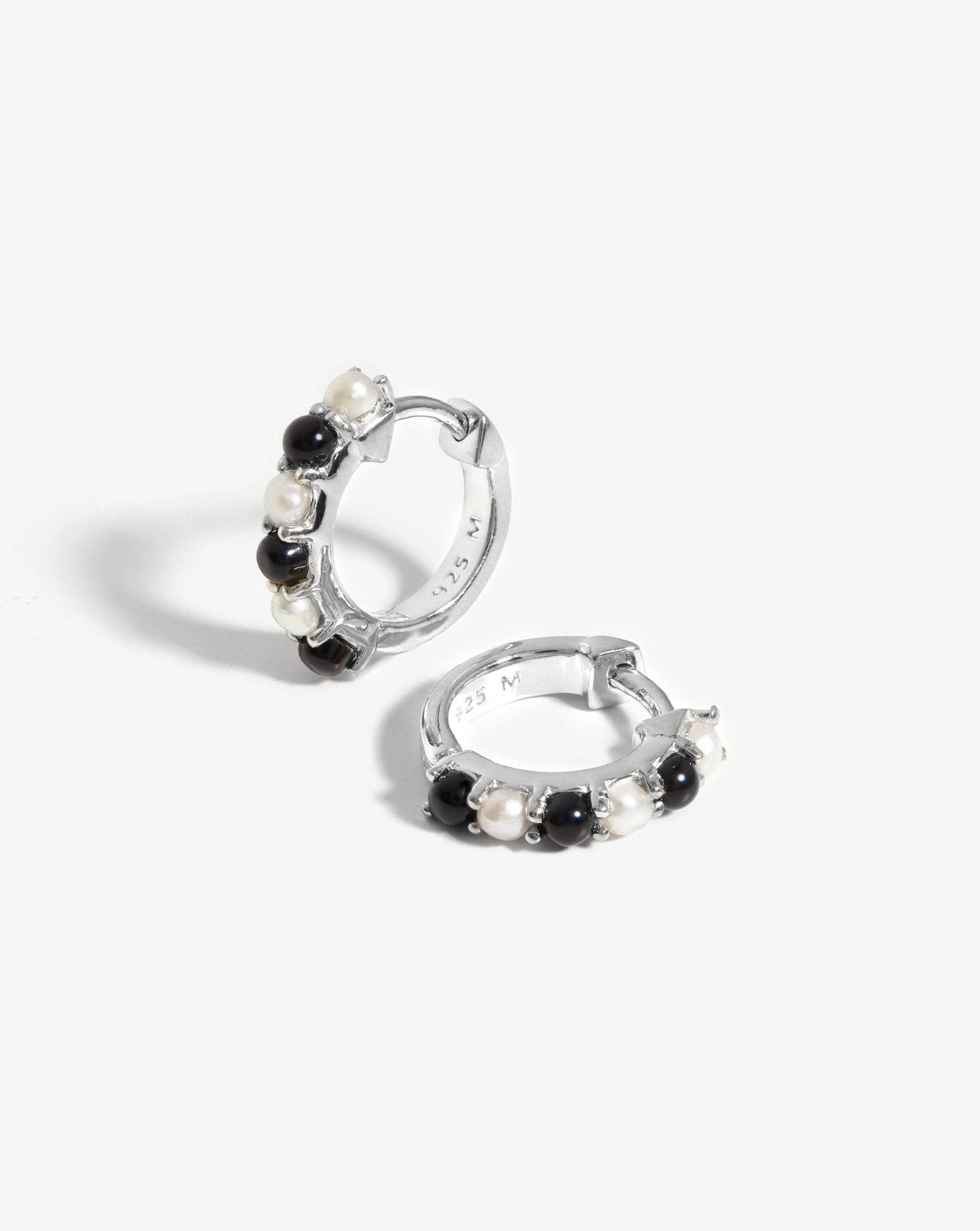 Gemstone Huggies Earrings Missoma Sterling Silver/Pearl & Black Onyx 