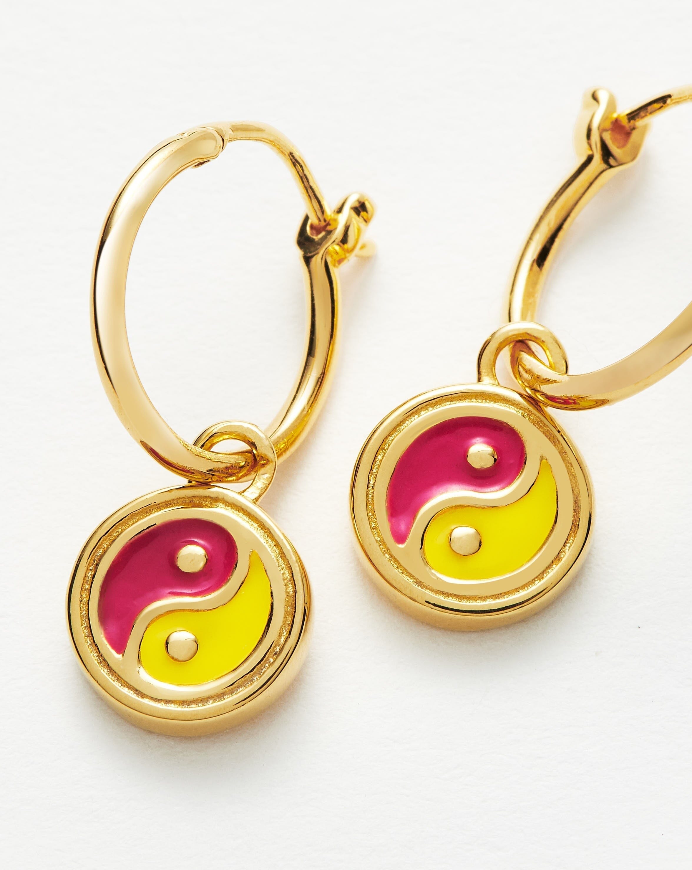Good Vibes Enamel Yin & Yang Mini Charm Hoop Earrings | 18ct Gold Plated Vermeil/Pink & Lemon Yellow Earrings Missoma 