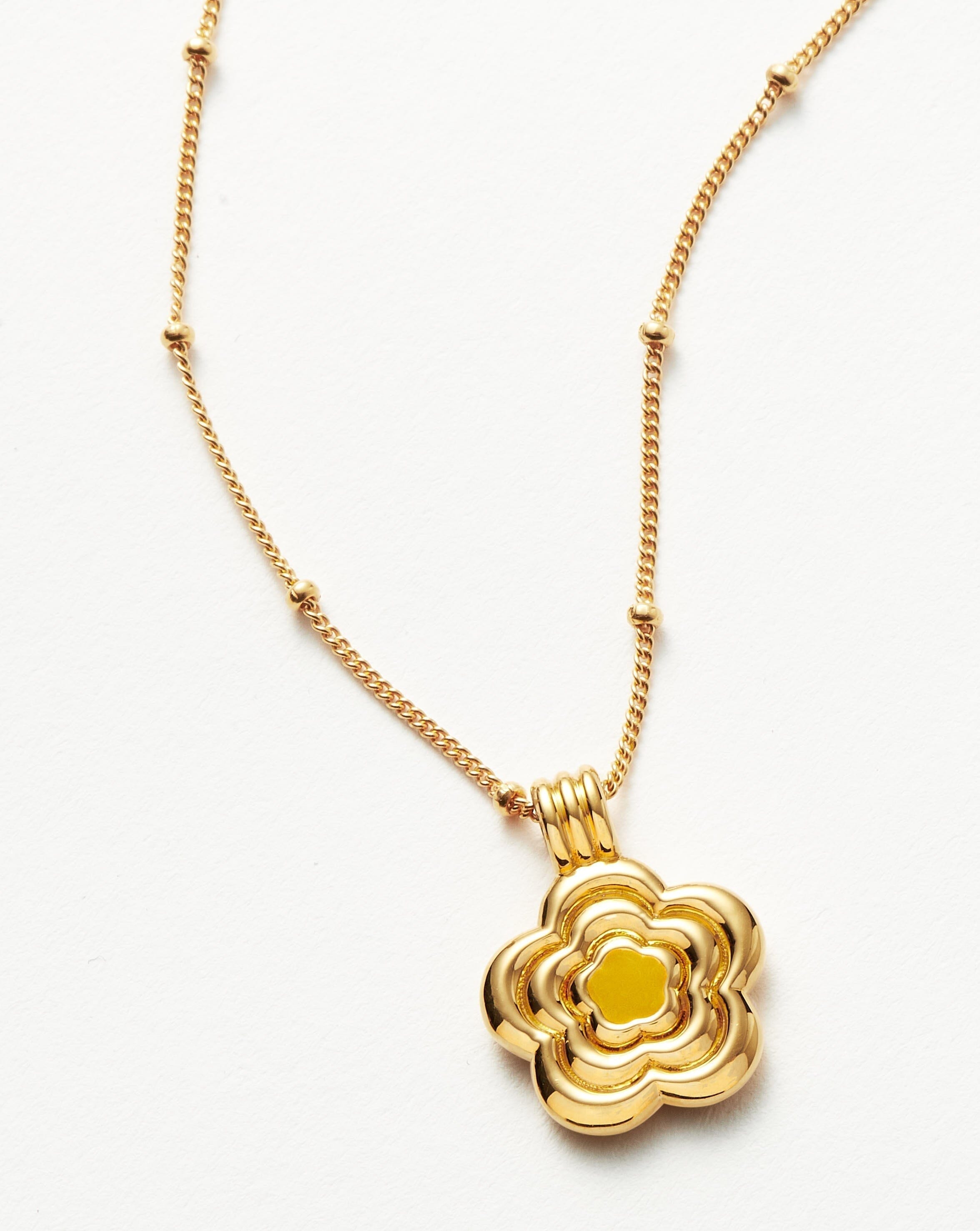 Good Vibes Engravable Enamel Flower Pendant Necklace | 18ct Gold Plated Vermeil/Lemon Yellow Necklaces Missoma 