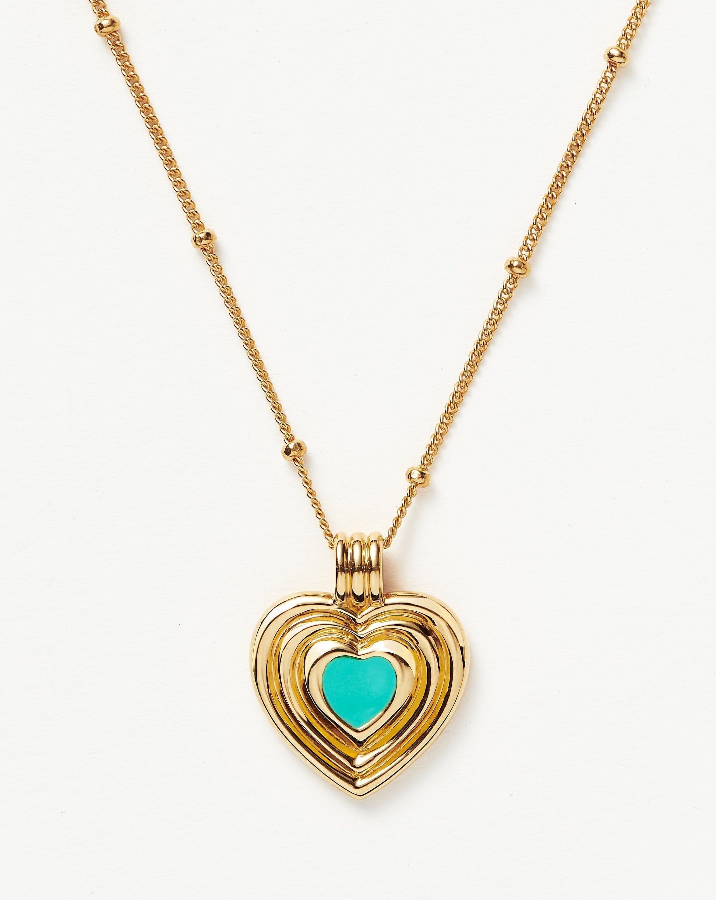 Good Vibes Engravable Enamel Heart Pendant Necklace | 18ct Gold Plated Vermeil/Aqua Necklaces Missoma 