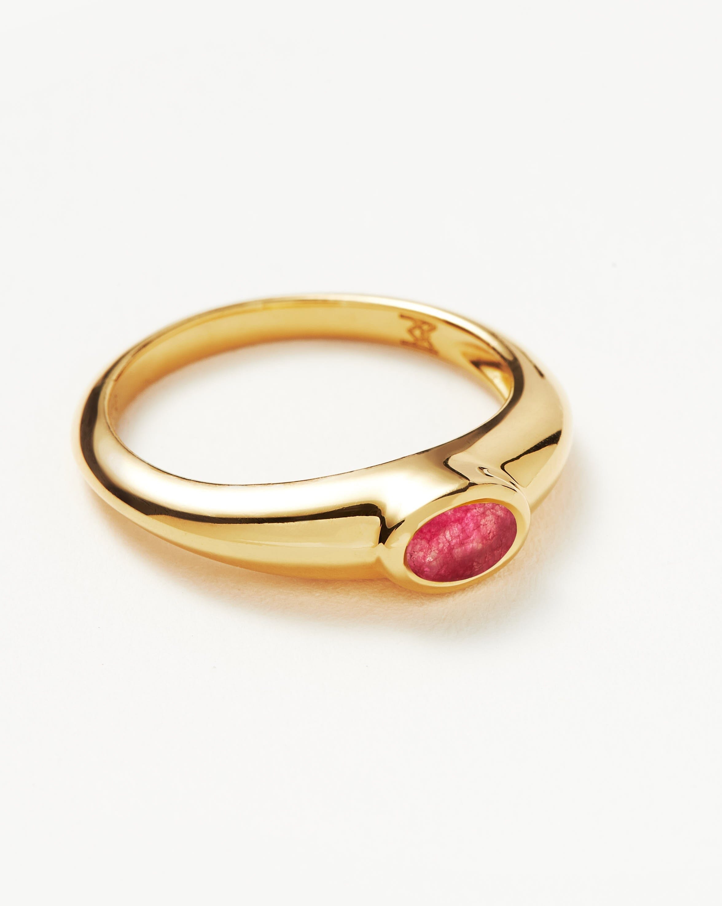 Good Vibes Gemstone Stacking Ring | 18ct Gold Plated Vermeil/Pink Quartz Rings Missoma 