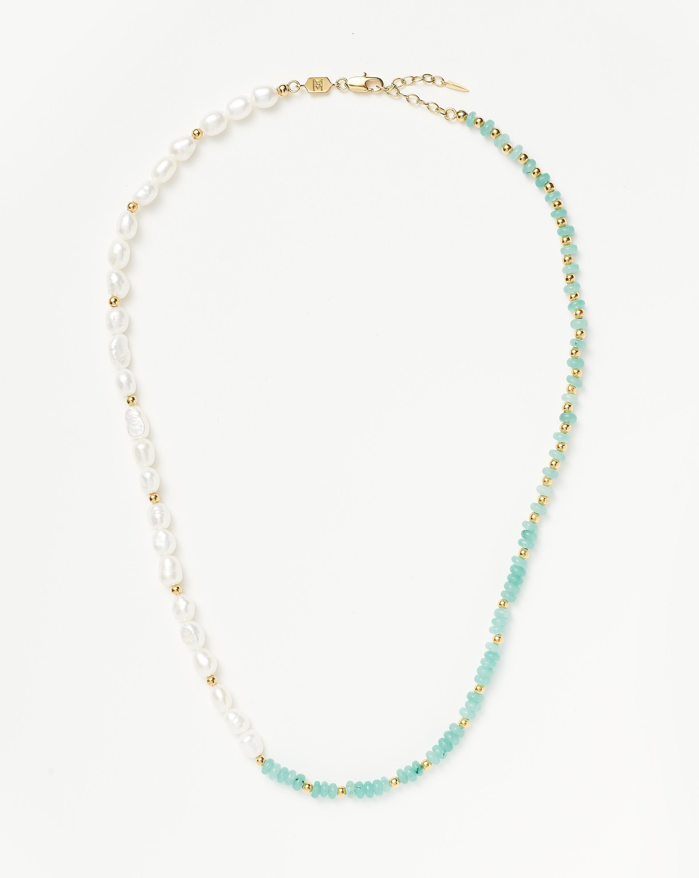 Good Vibes Pearl Beaded Medium Necklace | 18ct Gold Plated/Pearl & Turquoise Quartzite Necklaces Missoma 