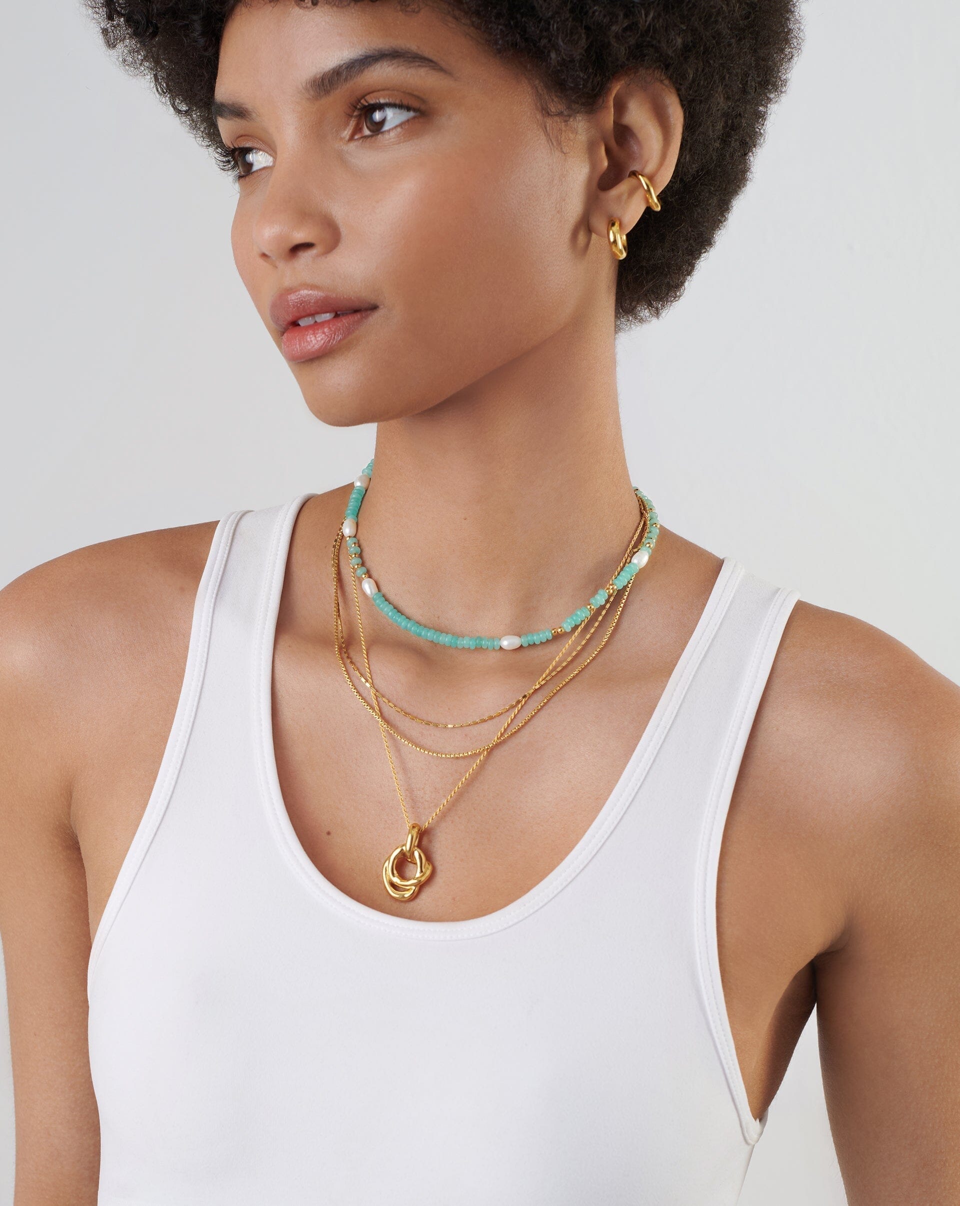Good Vibes Satellite Pearl Beaded Choker | 18ct Gold Plated/Pearl & Turquoise Quartzite Necklaces Missoma 