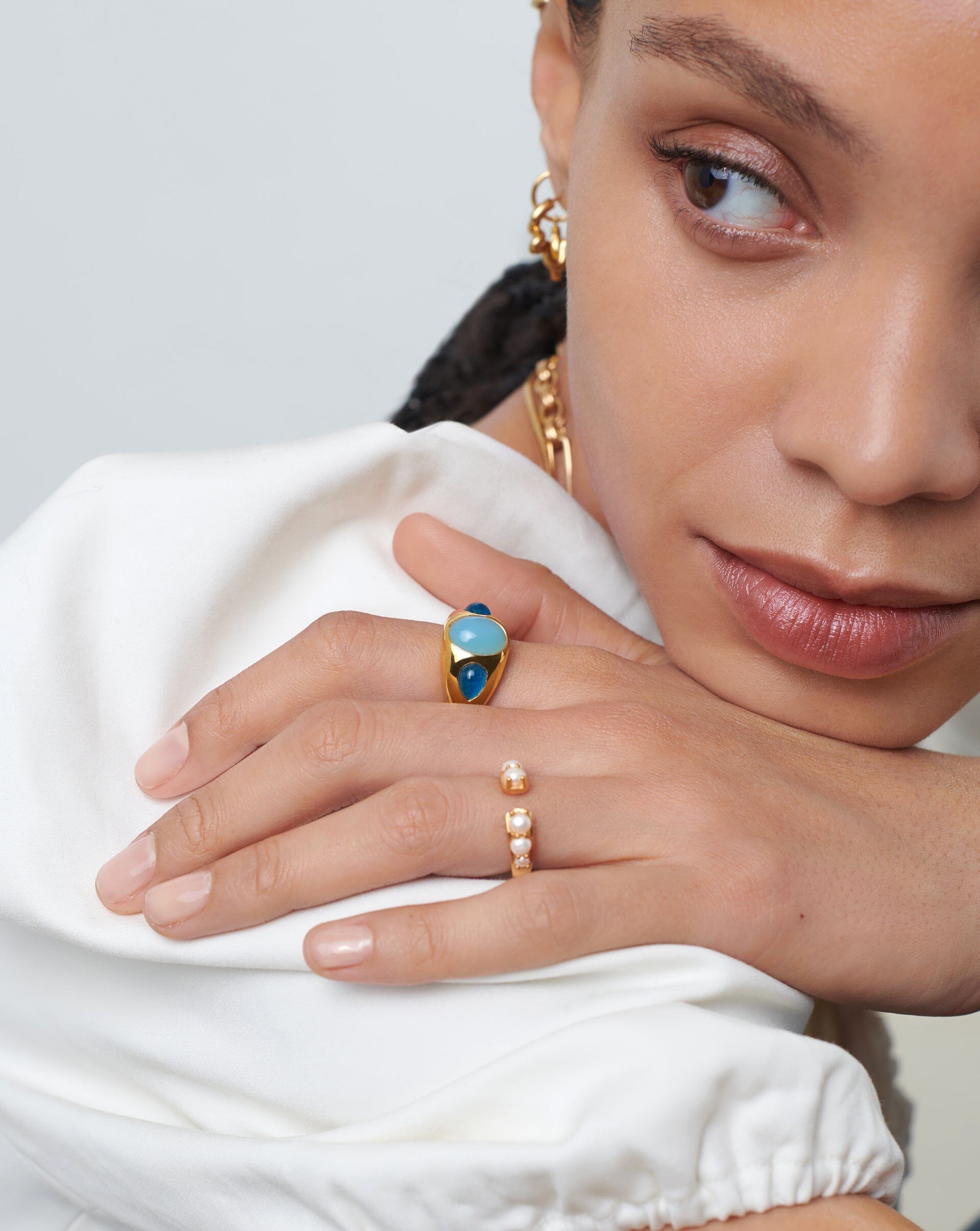 Good Vibes Triple Gemstone Dome Ring | 18ct Gold Plated/Blue Quartz & Aqua Chalcedony Rings Missoma 