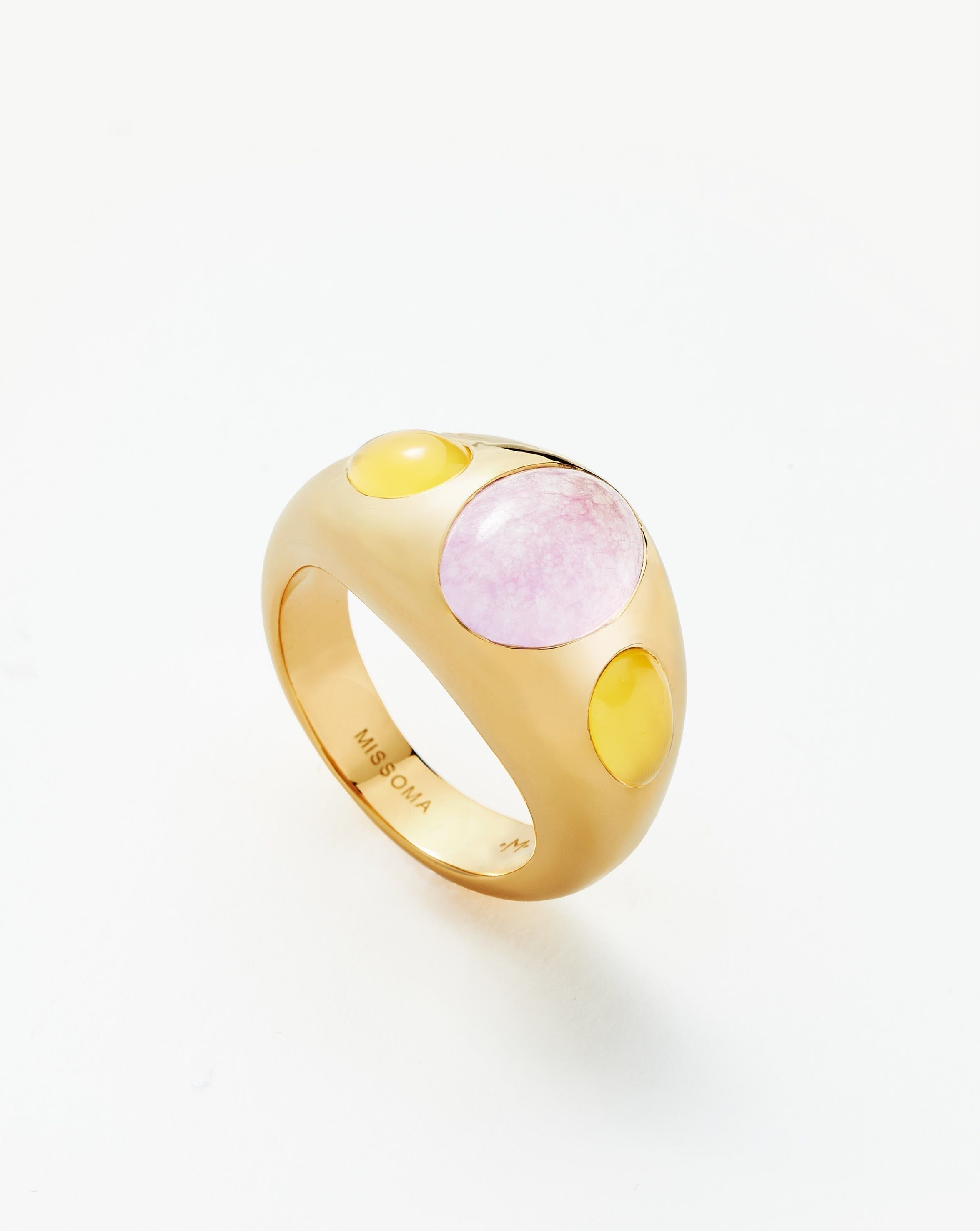 Good Vibes Triple Gemstone Dome Ring | 18ct Gold Plated/Purple Quartz & Mango Chalcedony Rings Missoma 