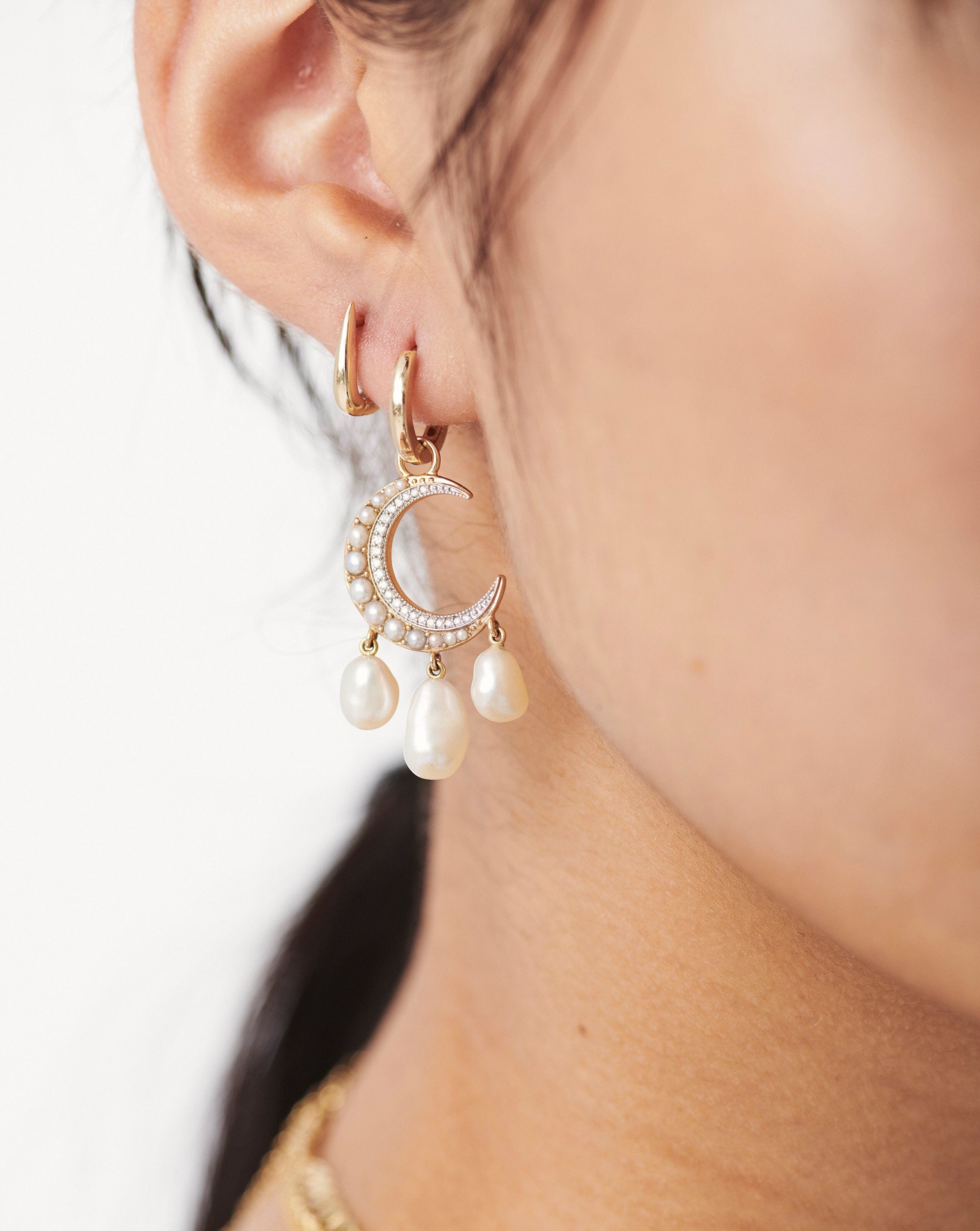 Harris Reed Fine Moon Starlight Earrings | 14ct Solid Gold/Pearl & Diamond Earrings Missoma 