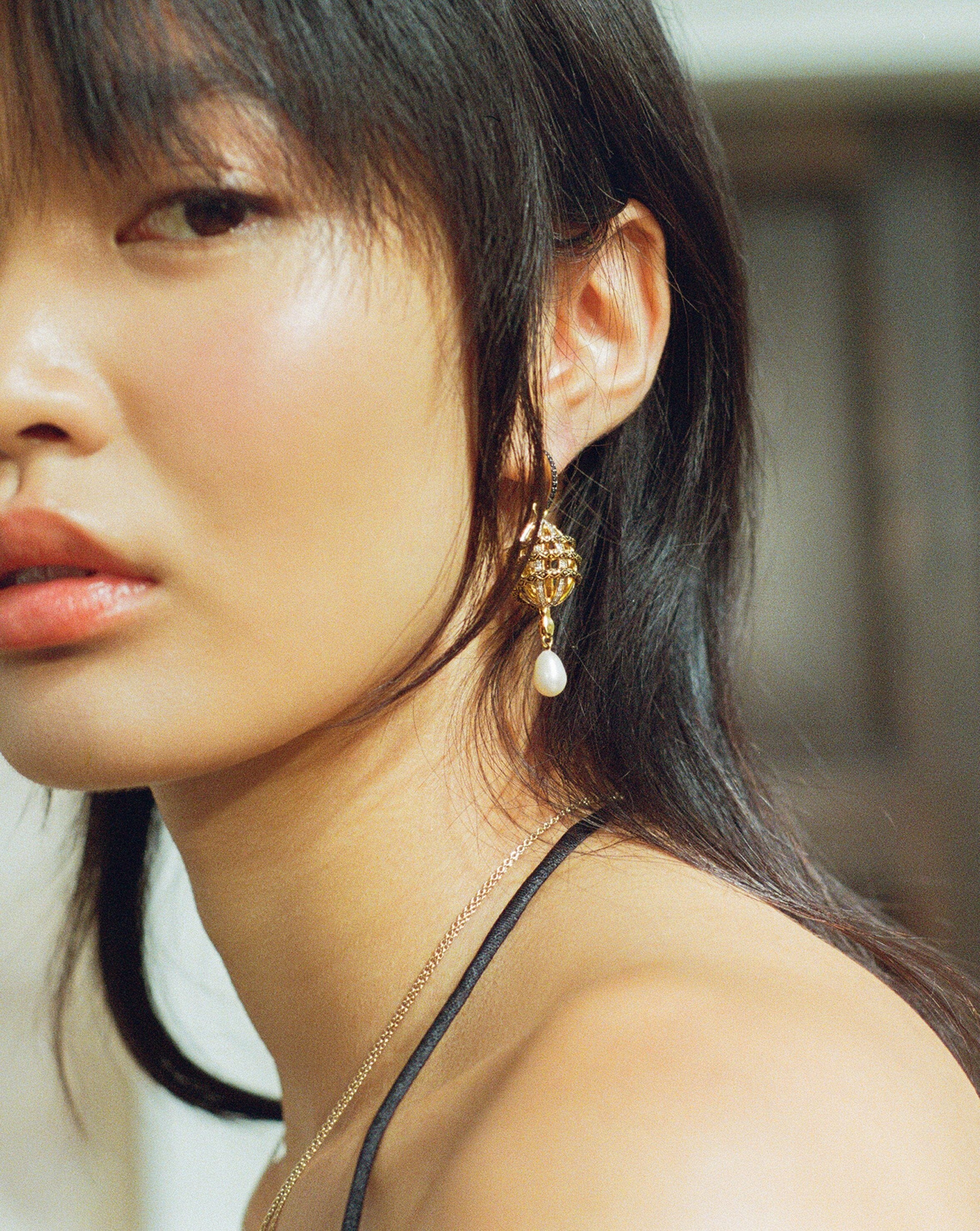 Harris Reed Fine Uncaged Drop Earrings | 14ct Solid Gold/Pearl & Diamond Earrings Missoma 