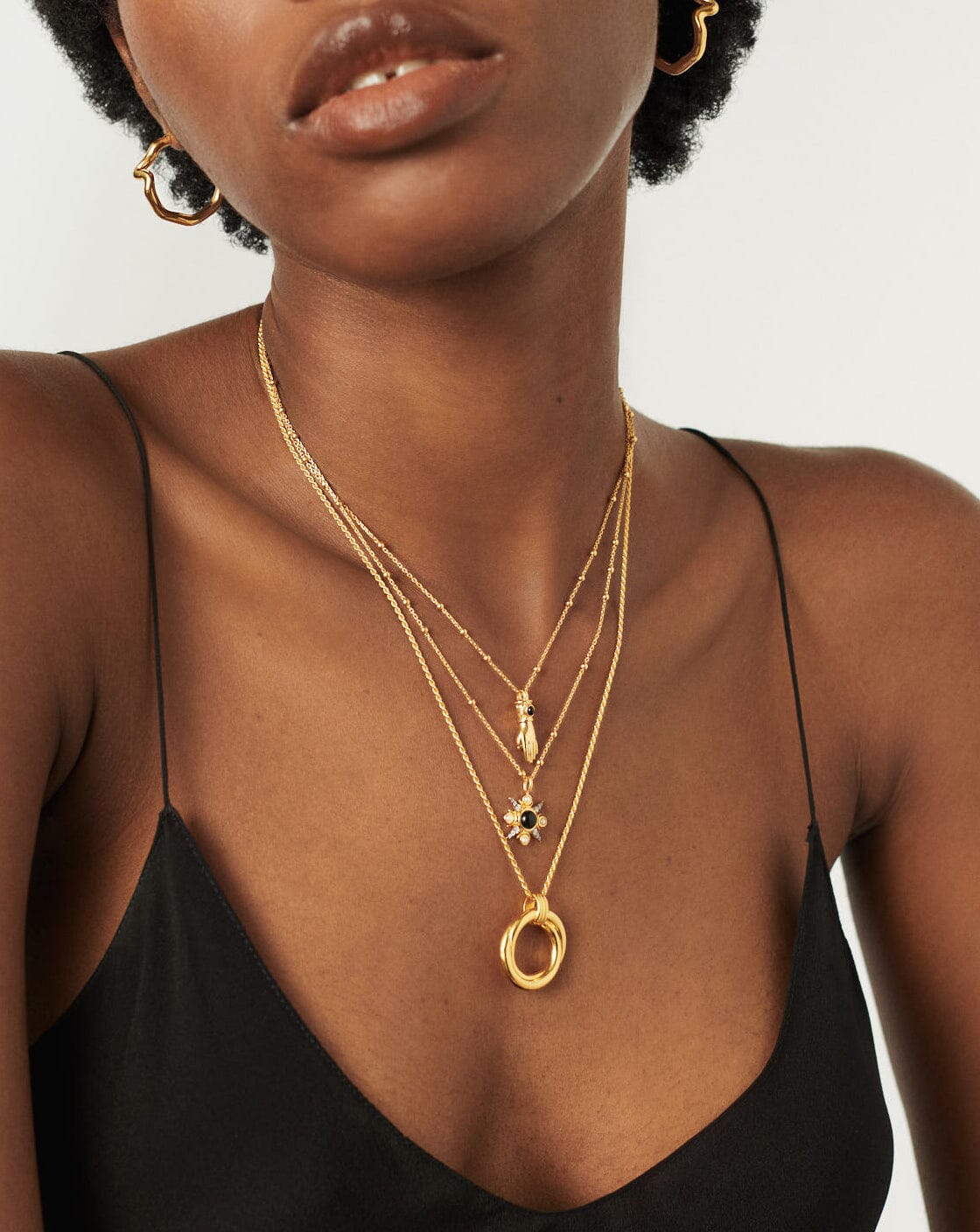 Harris Reed Handpicked Double Chain Pendant Necklace | 18ct Gold Plated/Pearl & Onyx Necklaces Missoma 