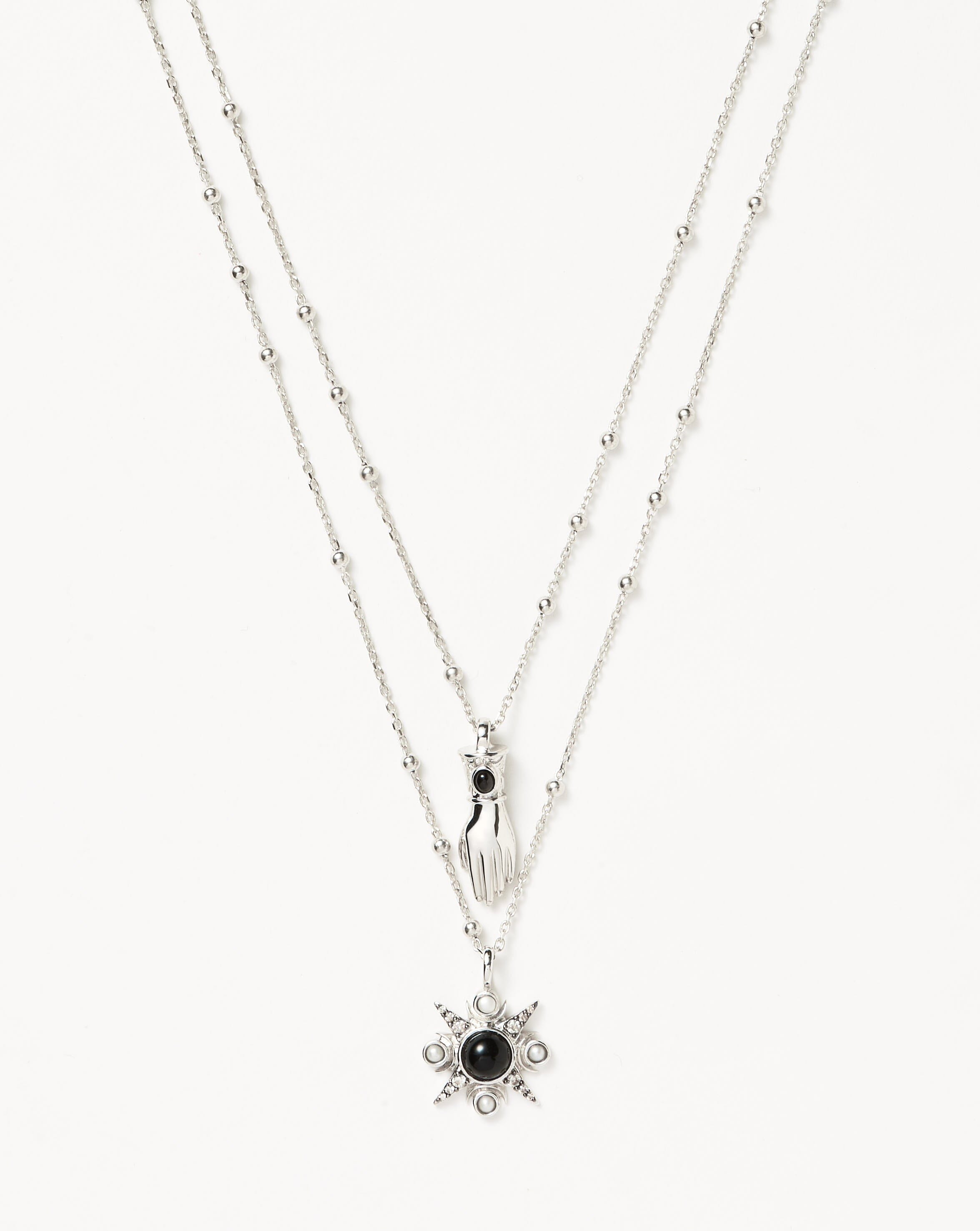 Harris Reed Handpicked Double Chain Pendant Necklace | Silver Plated/Pearl & Onyx Necklaces Missoma 