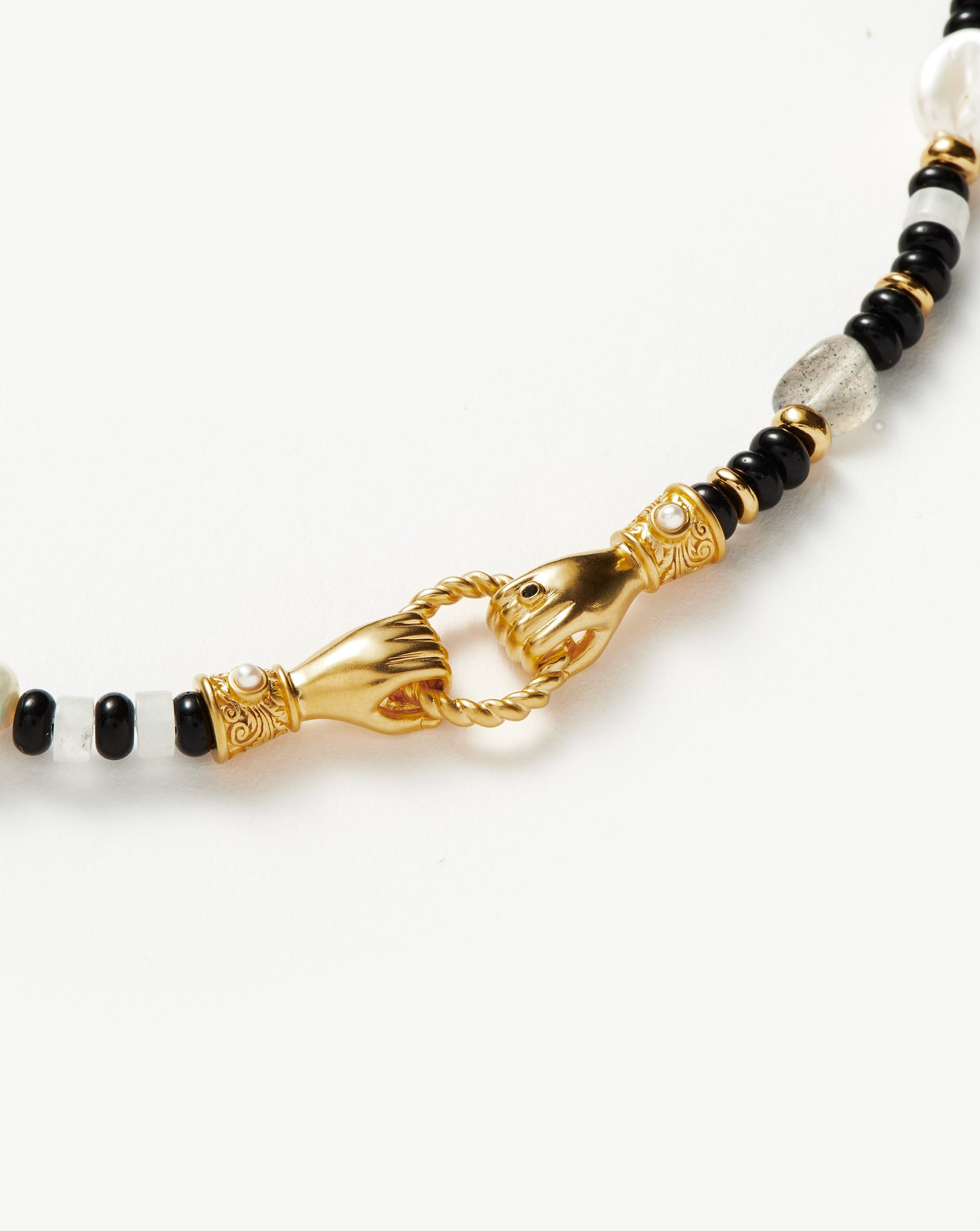 Harris Reed In Good Hands Beaded Gemstone Bracelet | 18ct Gold Plated/Black Chalcedony & Pearl Bracelets Missoma 