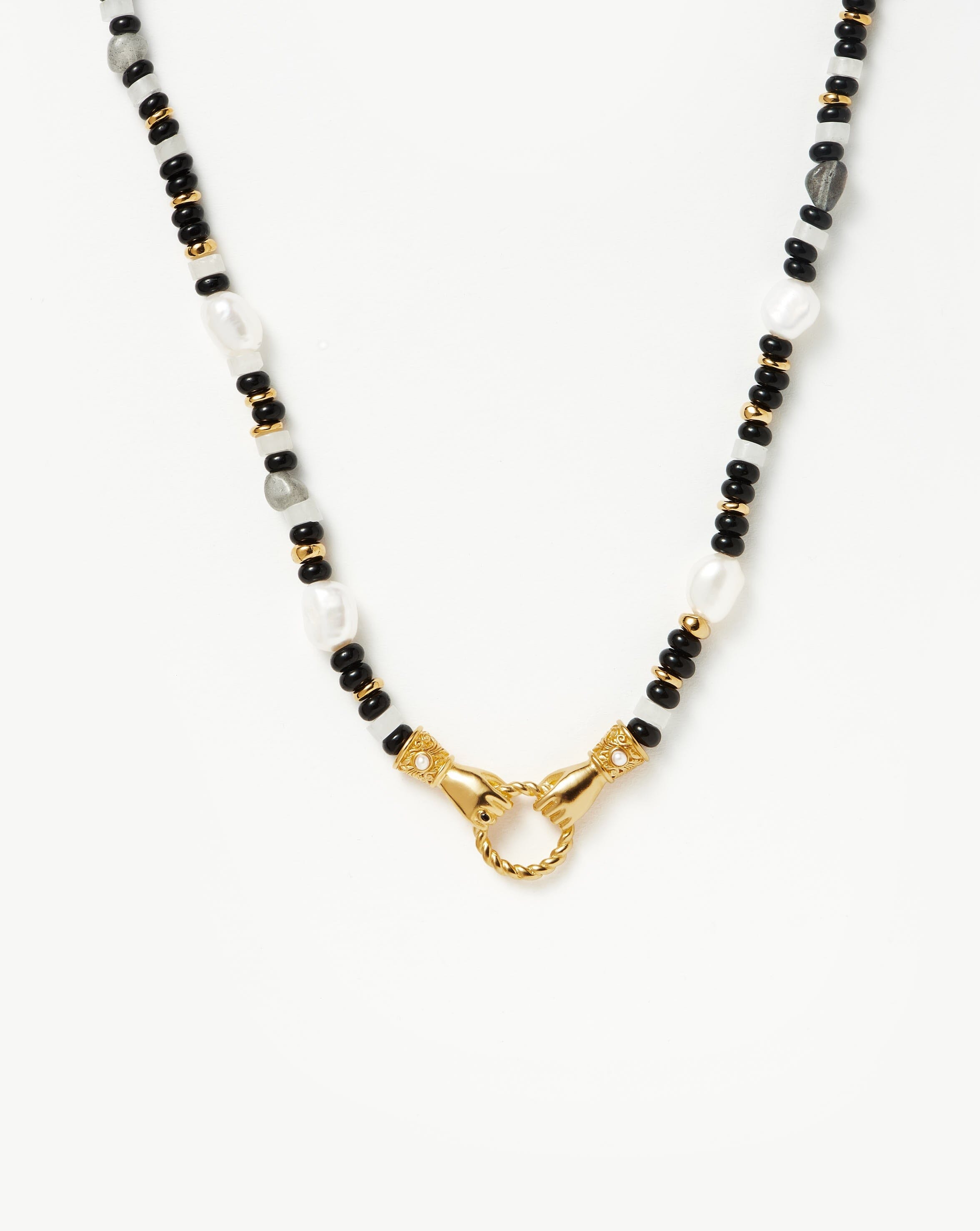 Harris Reed In Good Hands Beaded Gemstone Necklace | 18ct Gold Plated/Black Chalcedony & Pearl Necklaces Missoma 