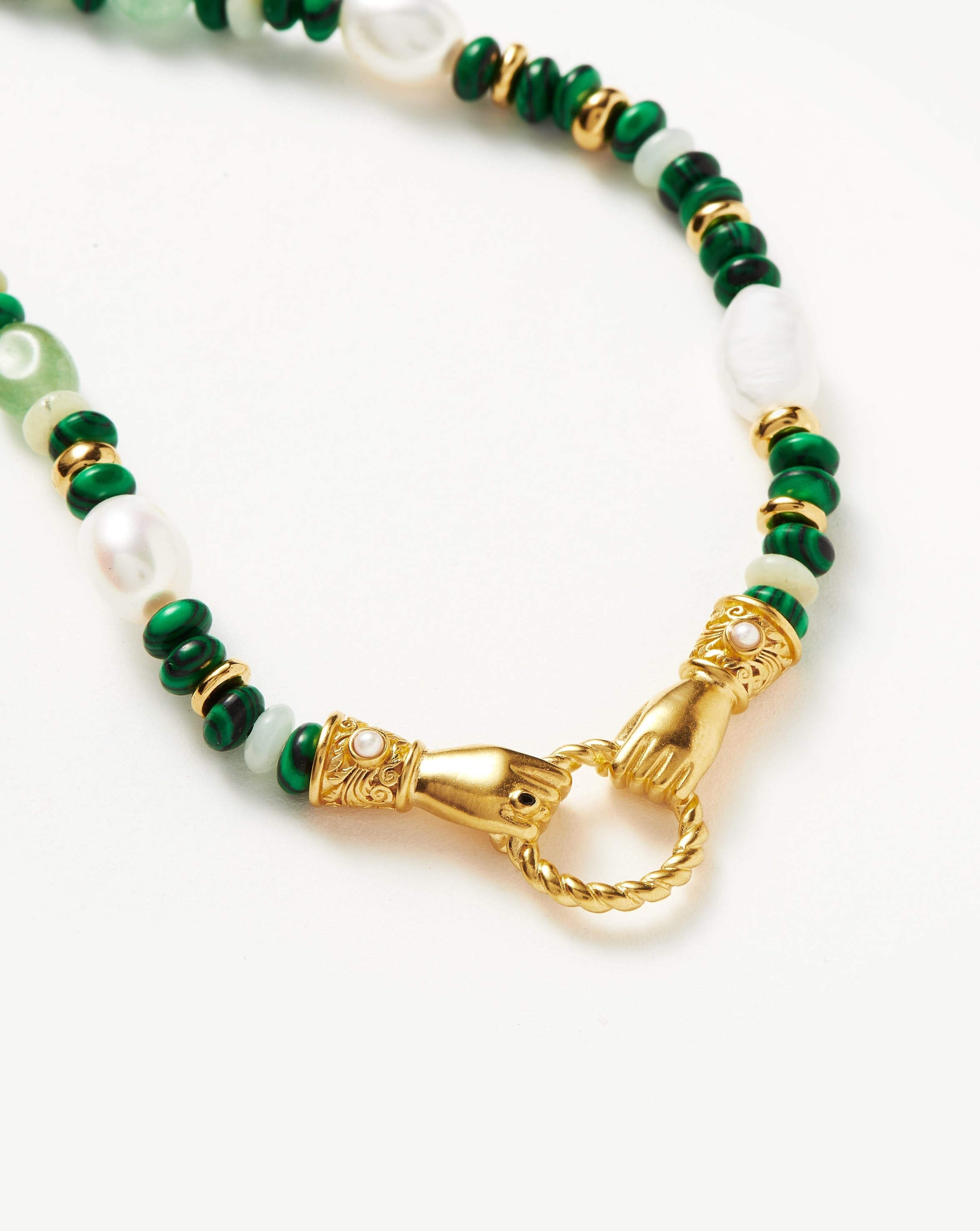 Harris Reed In Good Hands Beaded Gemstone Necklace | 18ct Gold Plated/Multi Green Gemstone & Pearl Necklaces Missoma 