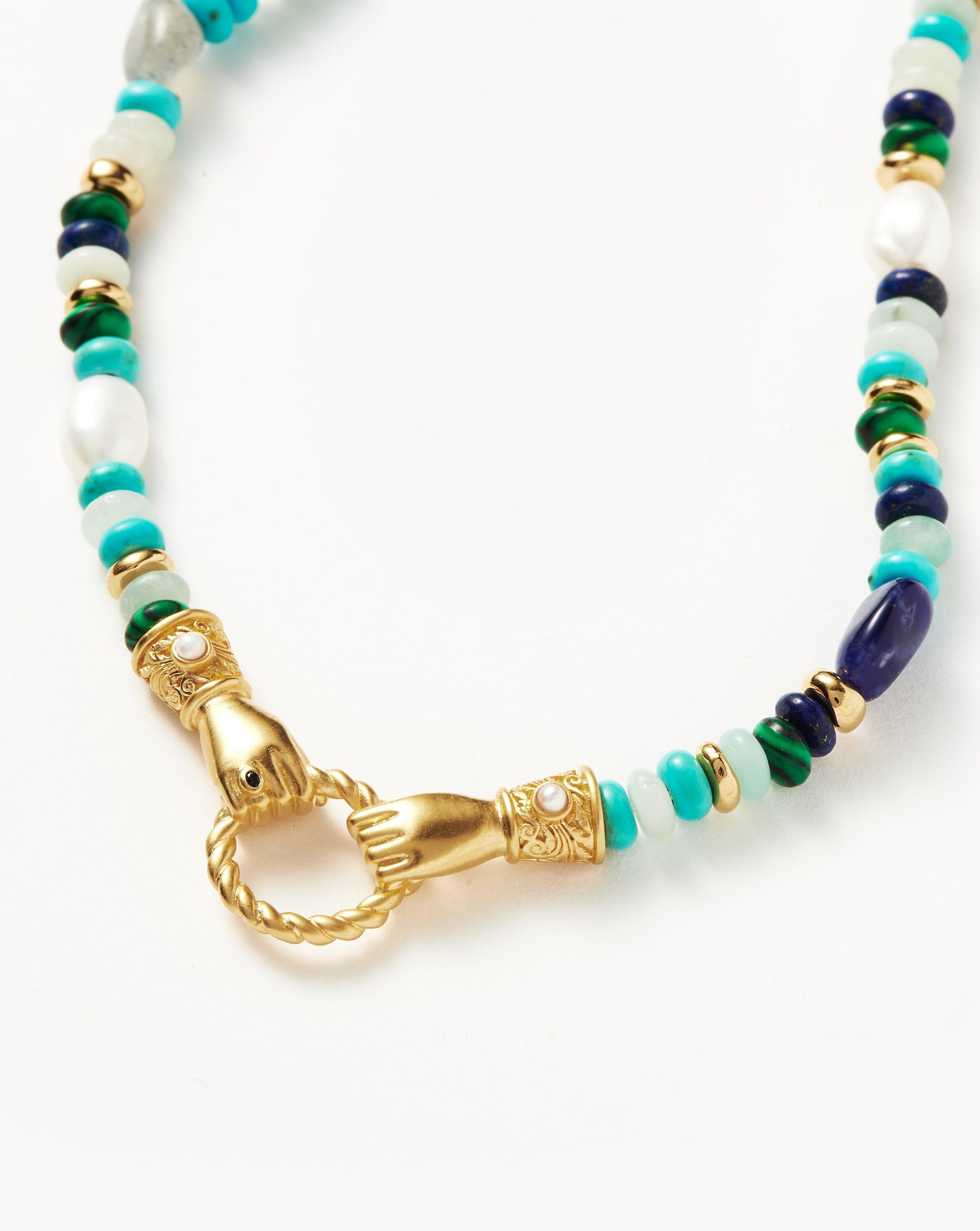 Harris Reed In Good Hands Beaded Gemstone Necklace | 18ct Gold Plated/Turquoise, Lapis & Pearl Necklaces Missoma 